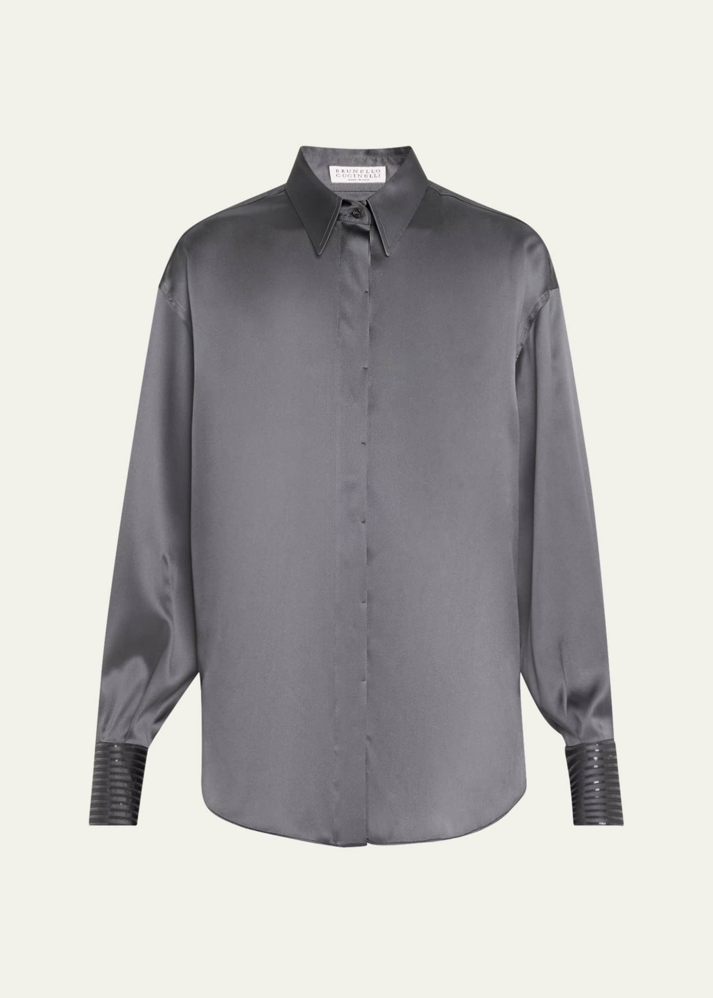 Brunello Cucinelli Sequined Cuff Satin Blouse Image 1 of 5