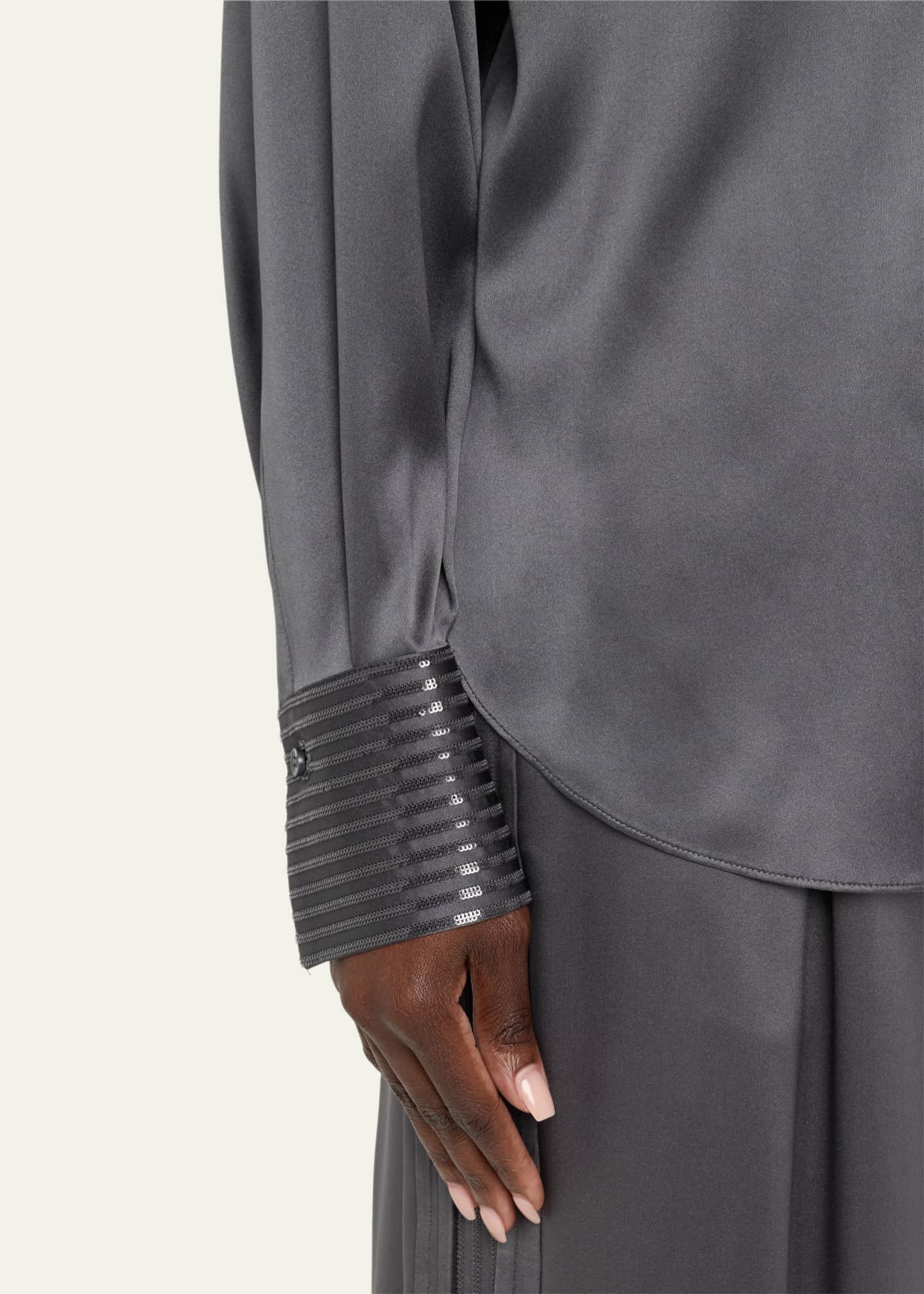 Brunello Cucinelli Sequined Cuff Satin Blouse Image 5 of 5