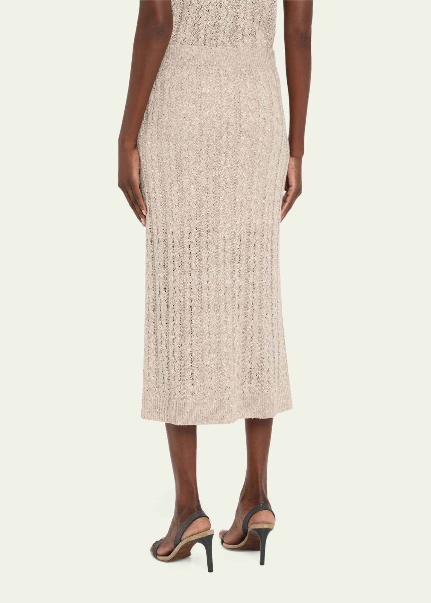 Brunello Cucinelli Sequined Cable Knit Body-Con Midi Skirt Image 3 of 5