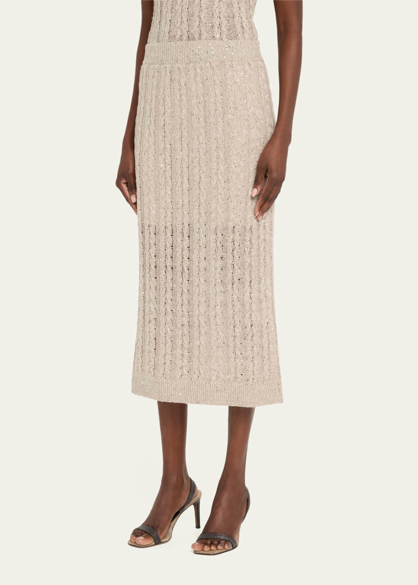 Brunello Cucinelli Sequined Cable Knit Body-Con Midi Skirt Image 4 of 5
