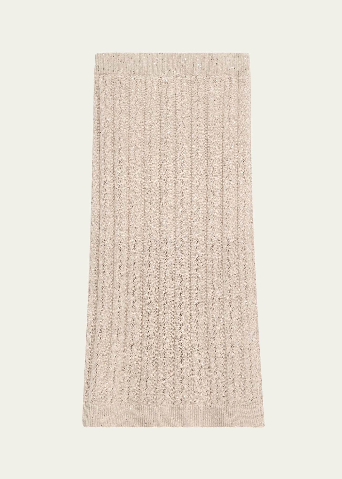 Brunello Cucinelli Sequined Cable Knit Body-Con Midi Skirt Image 1 of 5