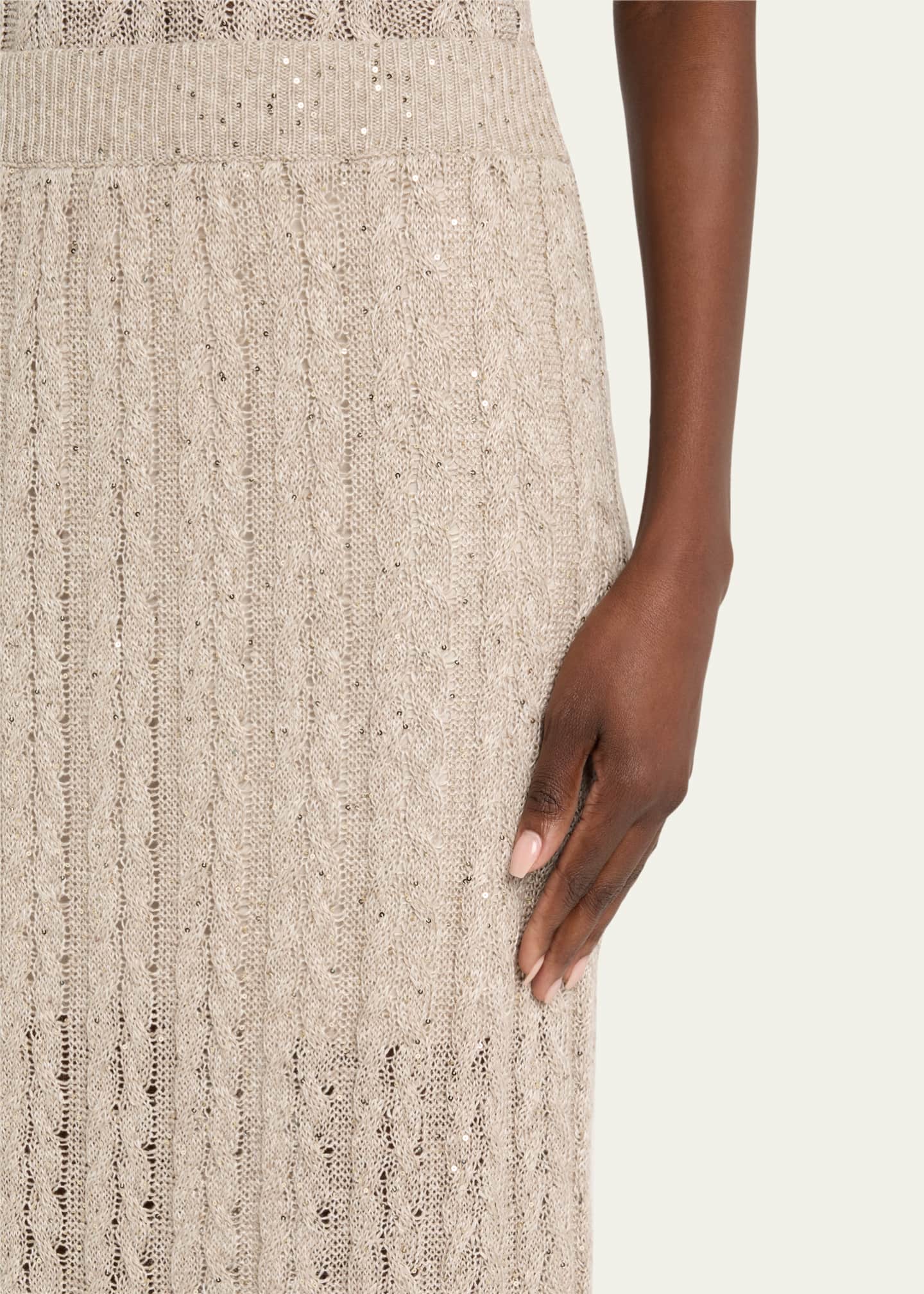 Brunello Cucinelli Sequined Cable Knit Body-Con Midi Skirt Image 5 of 5