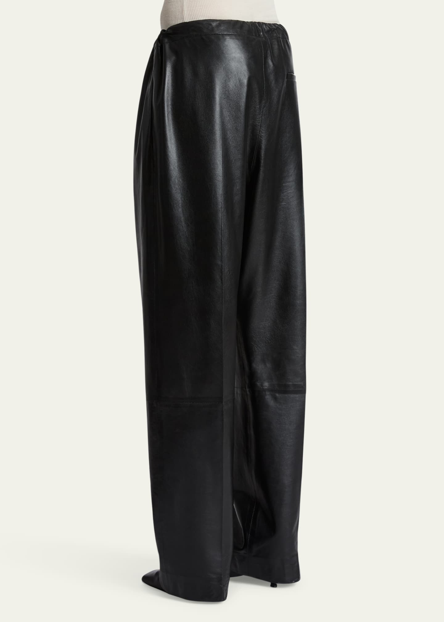 Khaite Trenton Straight Drawstring Leather Pants Image 2 of 4