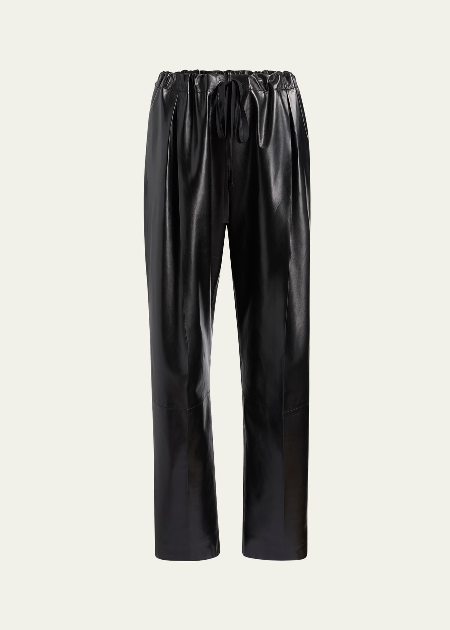 Khaite Trenton Straight Drawstring Leather Pants Image 1 of 4