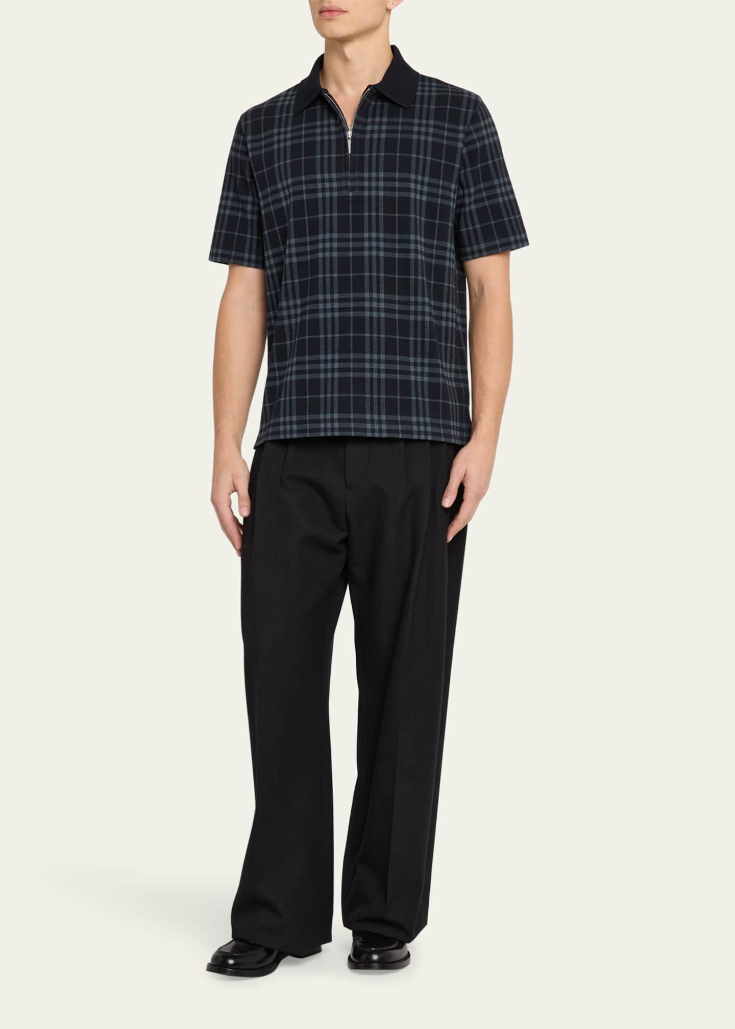 Burberry Men's Plaid Quarter-Zip Polo Shirt Image 2 of 5