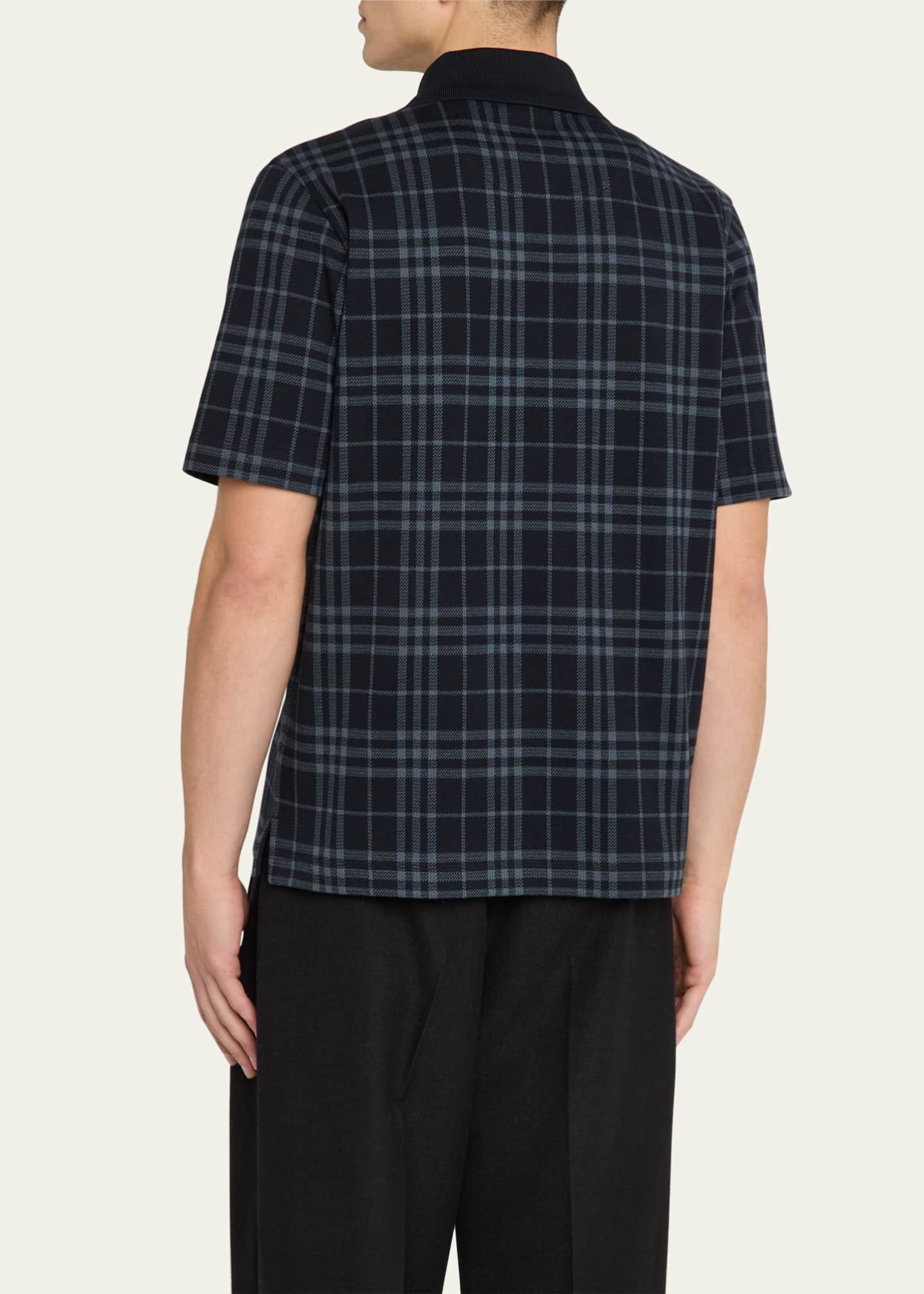 Burberry Men's Plaid Quarter-Zip Polo Shirt Image 3 of 5