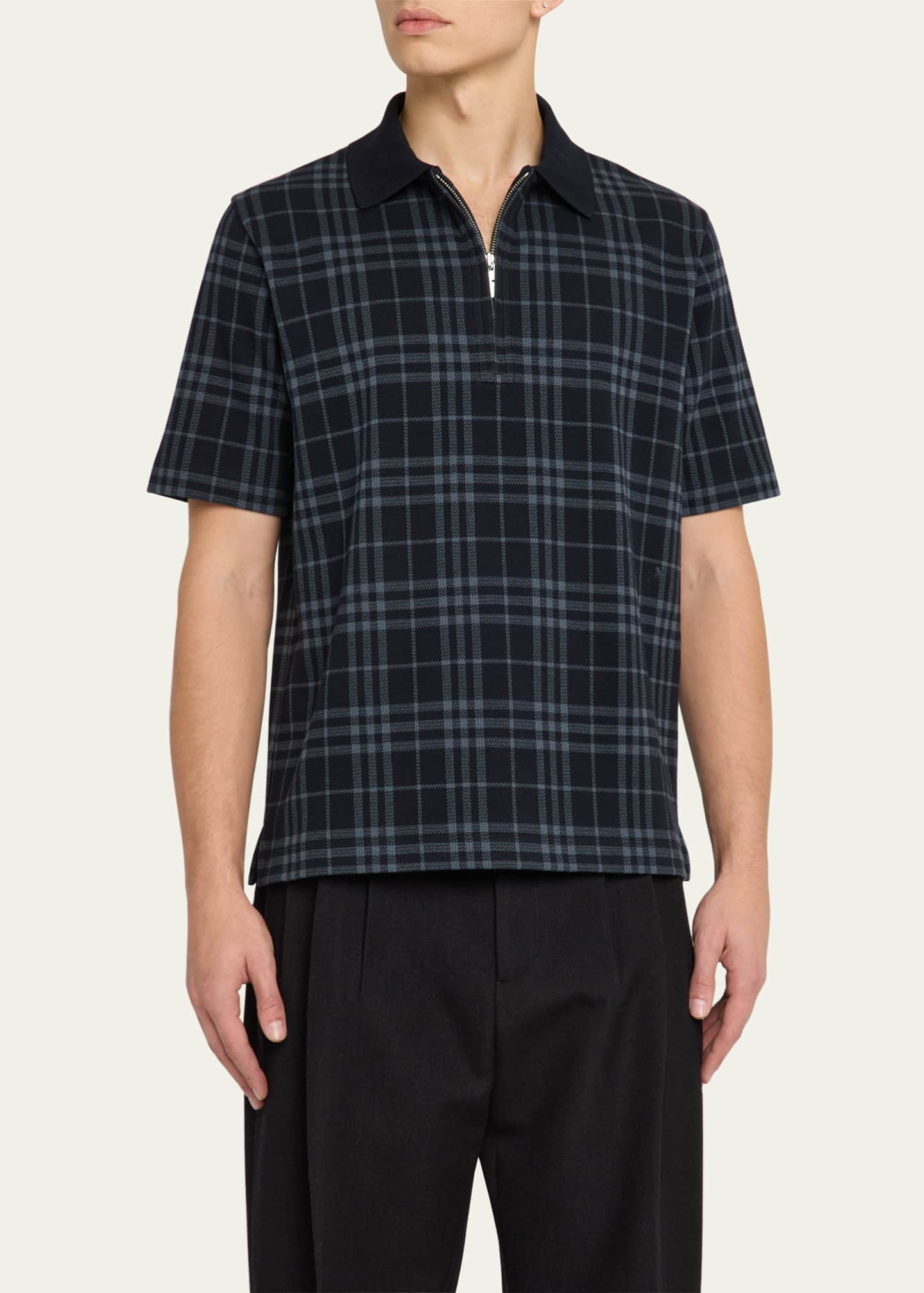 Burberry Men's Plaid Quarter-Zip Polo Shirt Image 4 of 5