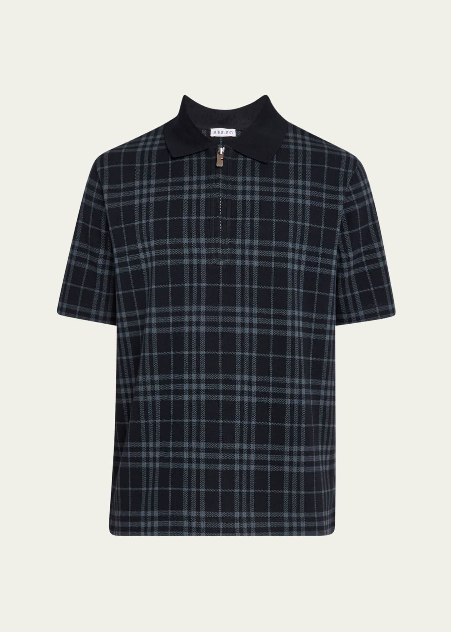 Burberry Men's Plaid Quarter-Zip Polo Shirt Image 1 of 5
