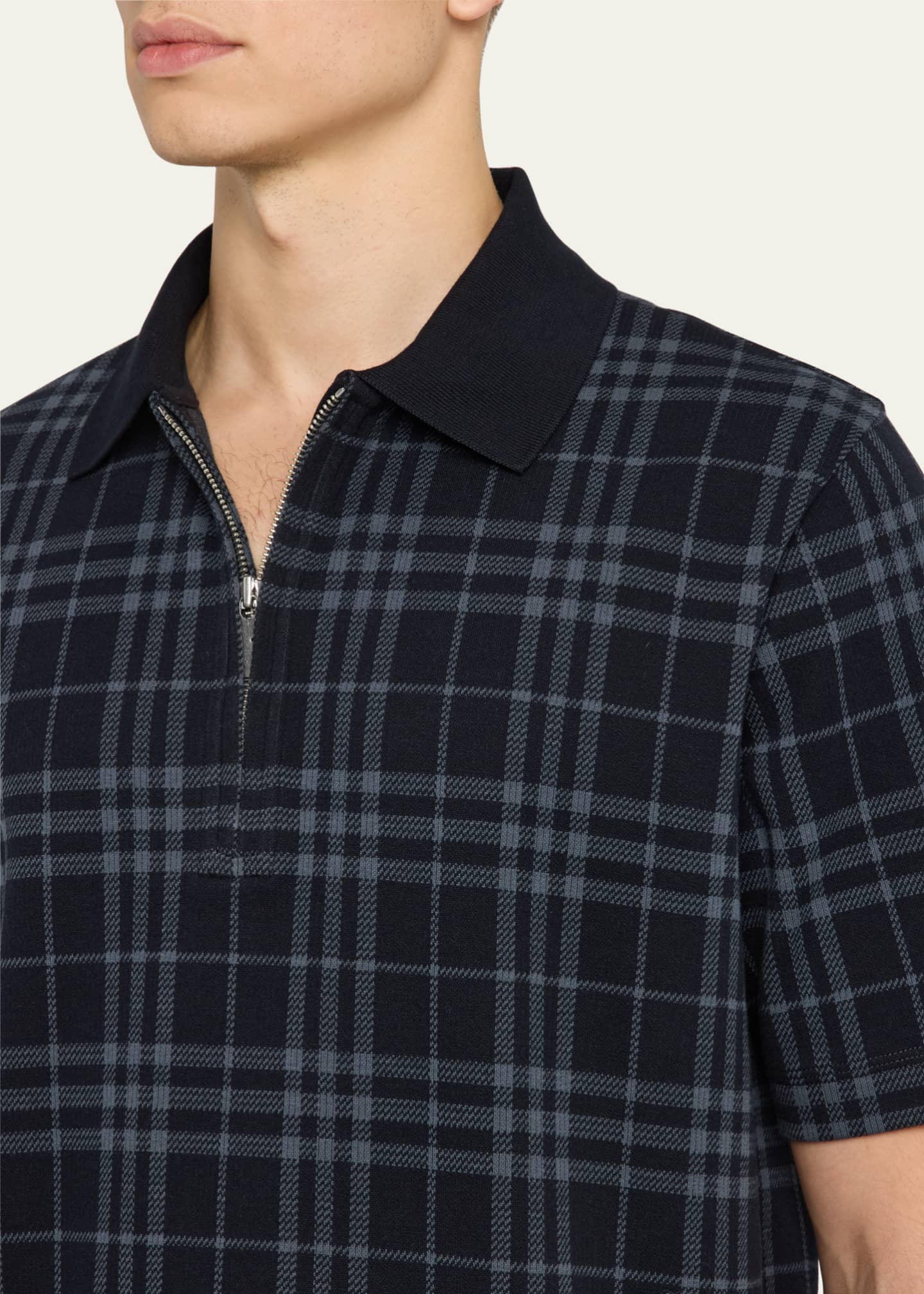 Burberry Men's Plaid Quarter-Zip Polo Shirt Image 5 of 5
