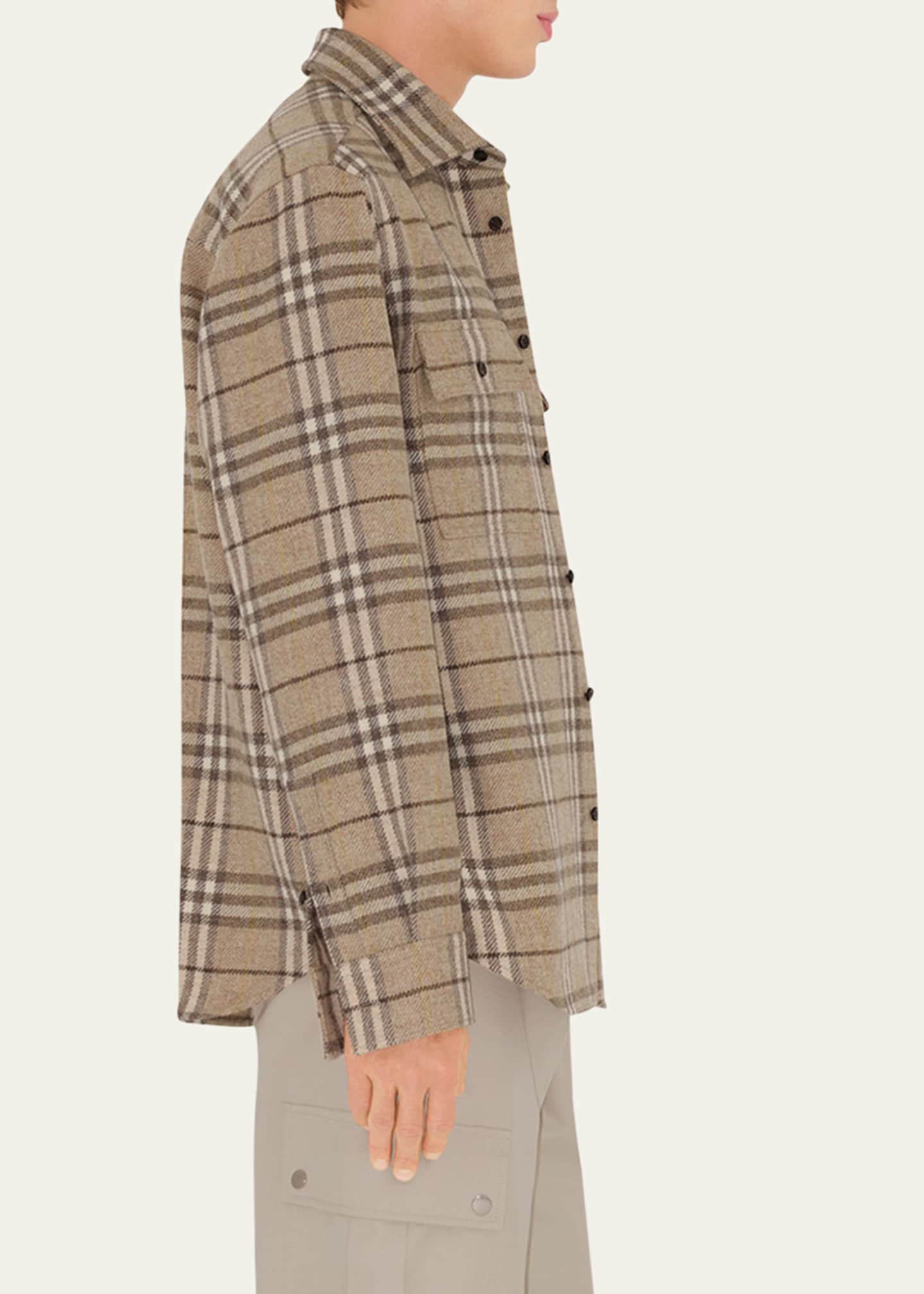 Burberry Men's Check Flannel Button-Down Shirt Image 4 of 5