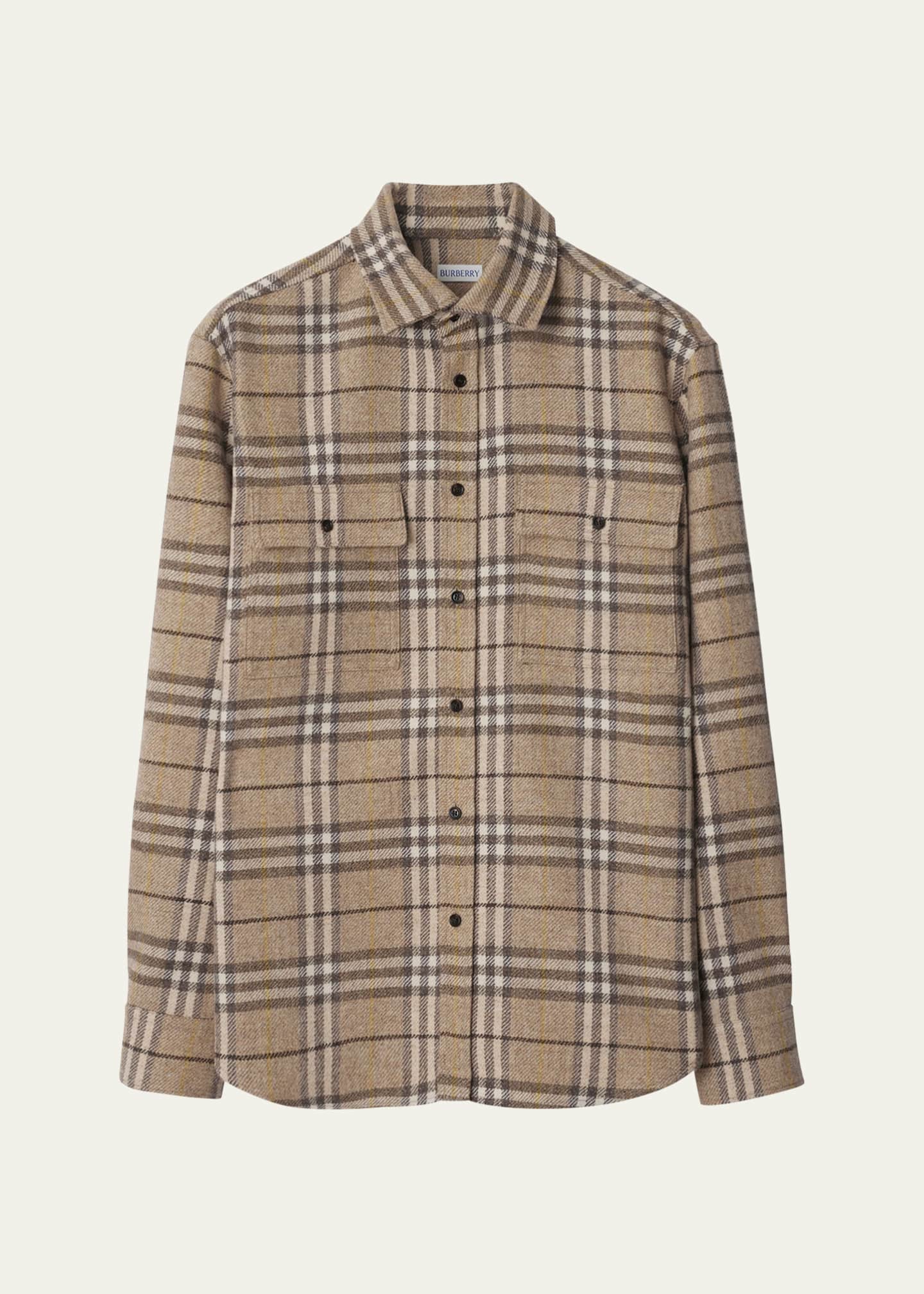 Burberry Men's Check Flannel Button-Down Shirt Image 1 of 5