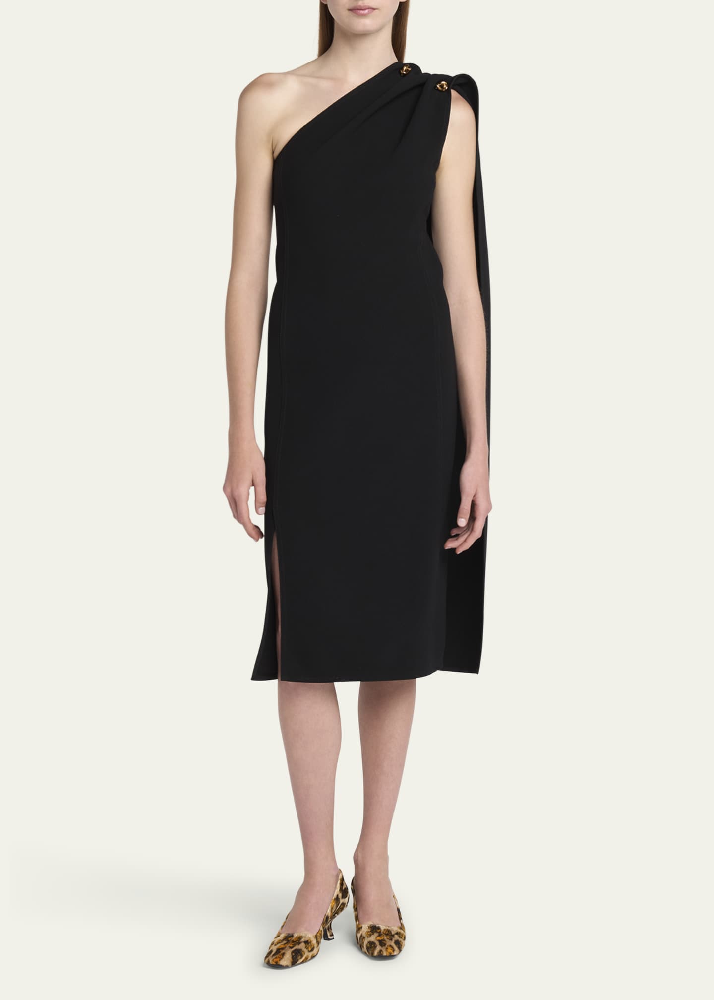 Bottega Veneta One-Shoulder Drape Slit Dress Image 2 of 5
