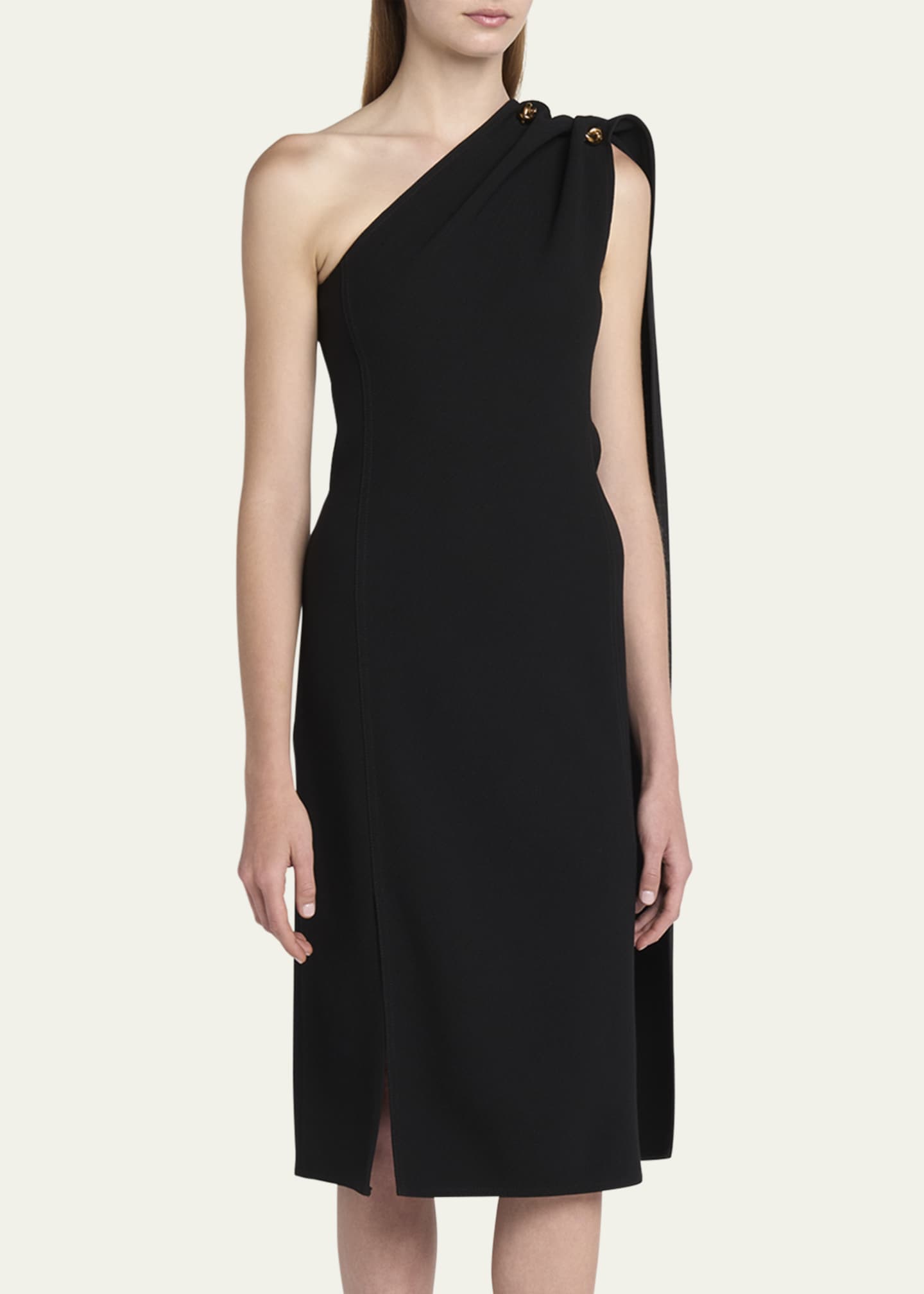 Bottega Veneta One-Shoulder Drape Slit Dress Image 4 of 5