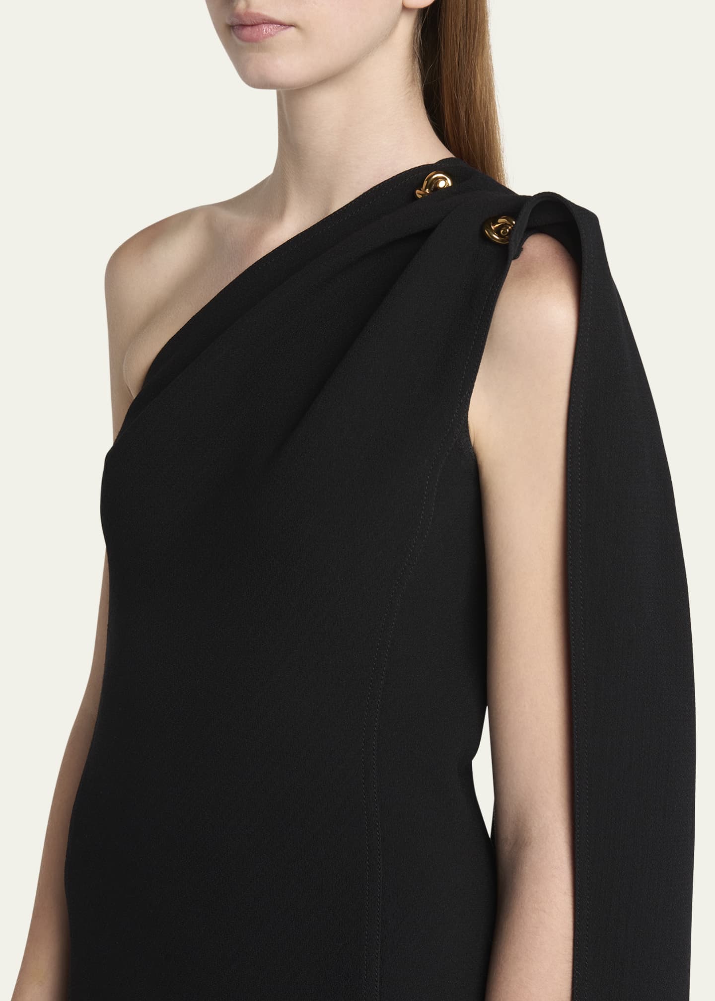 Bottega Veneta One-Shoulder Drape Slit Dress Image 5 of 5