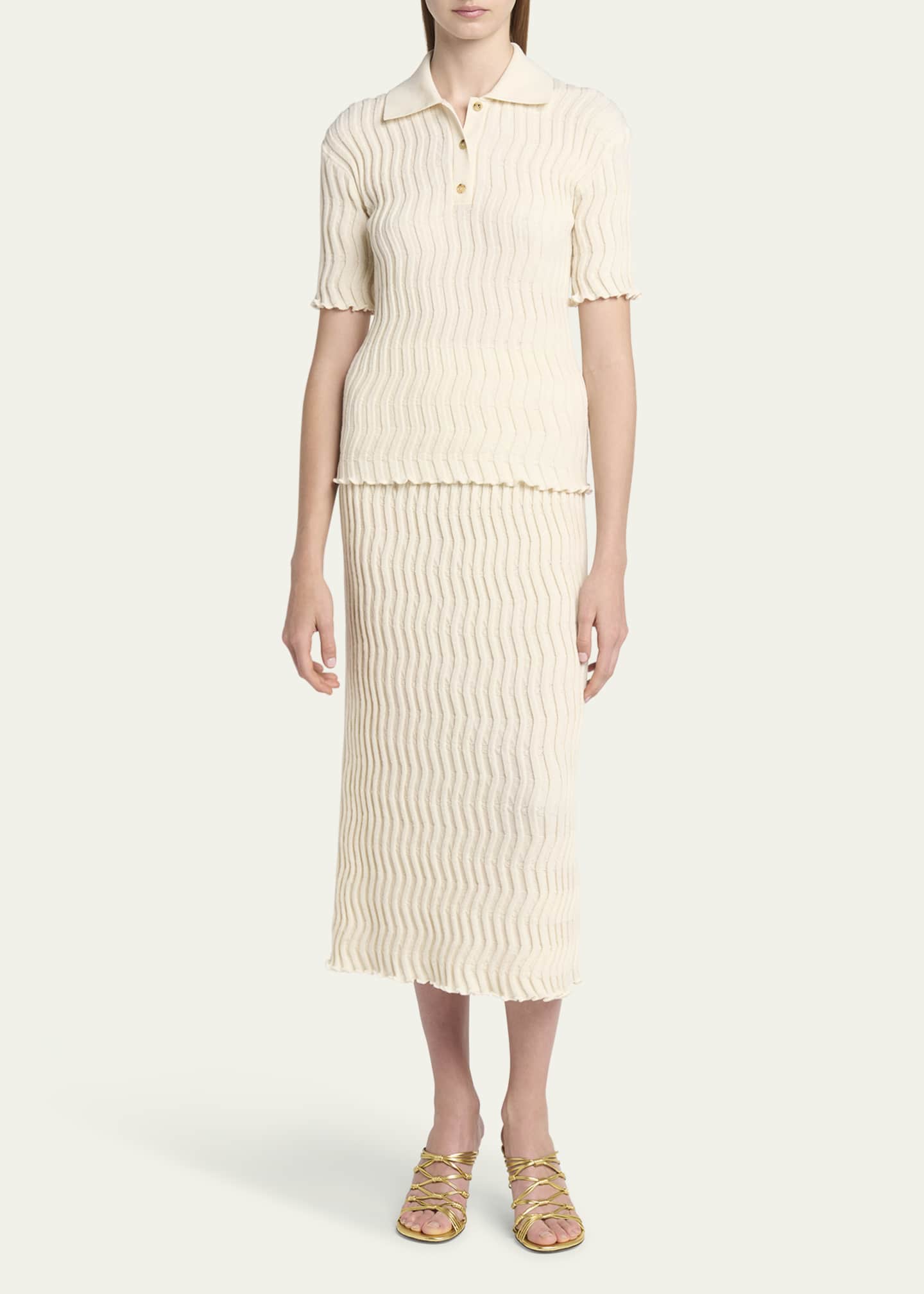 【non＊ 】BOTTEGA VENETA ニットポロ Bottega Veneta Zigzag Knit Short-Sleeve Polo Top - Bergdorf Goodman