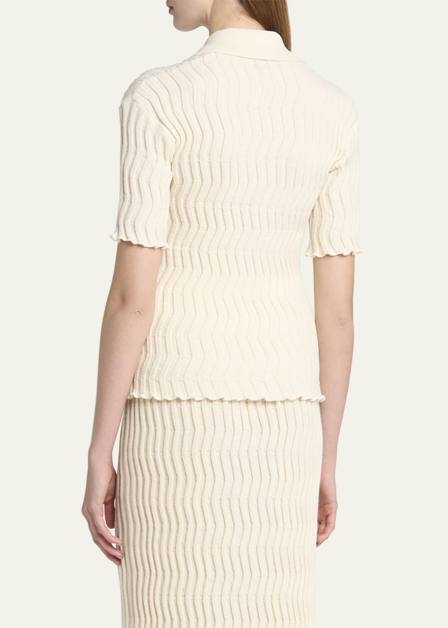 トップス bottega veneta v-neck kint polo Bottega Veneta Zigzag Knit Short-Sleeve Polo Top - Bergdorf