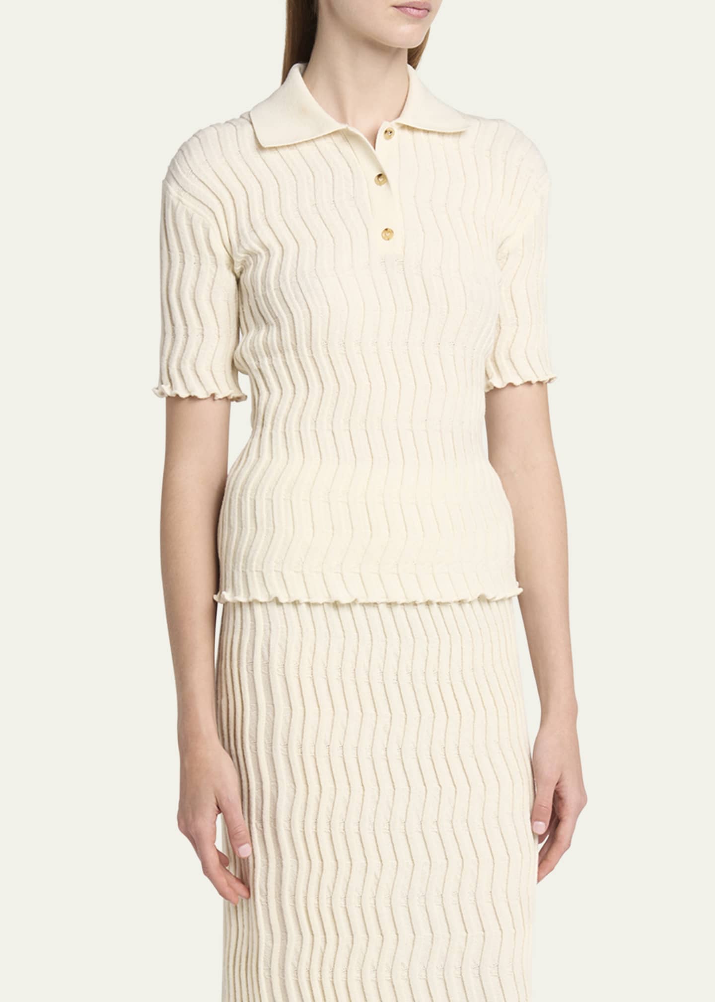 国内最安値！ Bottega Veneta Bergdorf - Top Polo Short-Sleeve Knit Zigzag トップス