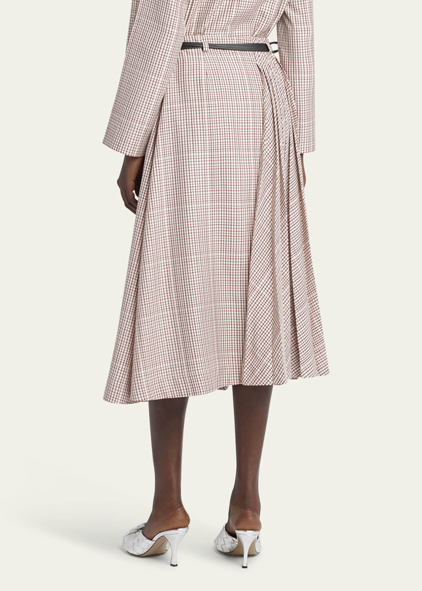 Bottega Veneta Check Pleated Midi Wrap Skirt Image 2 of 4
