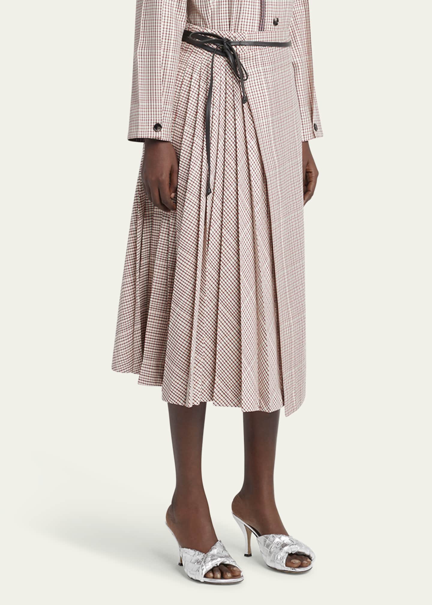 Bottega Veneta Check Pleated Midi Wrap Skirt Image 3 of 4