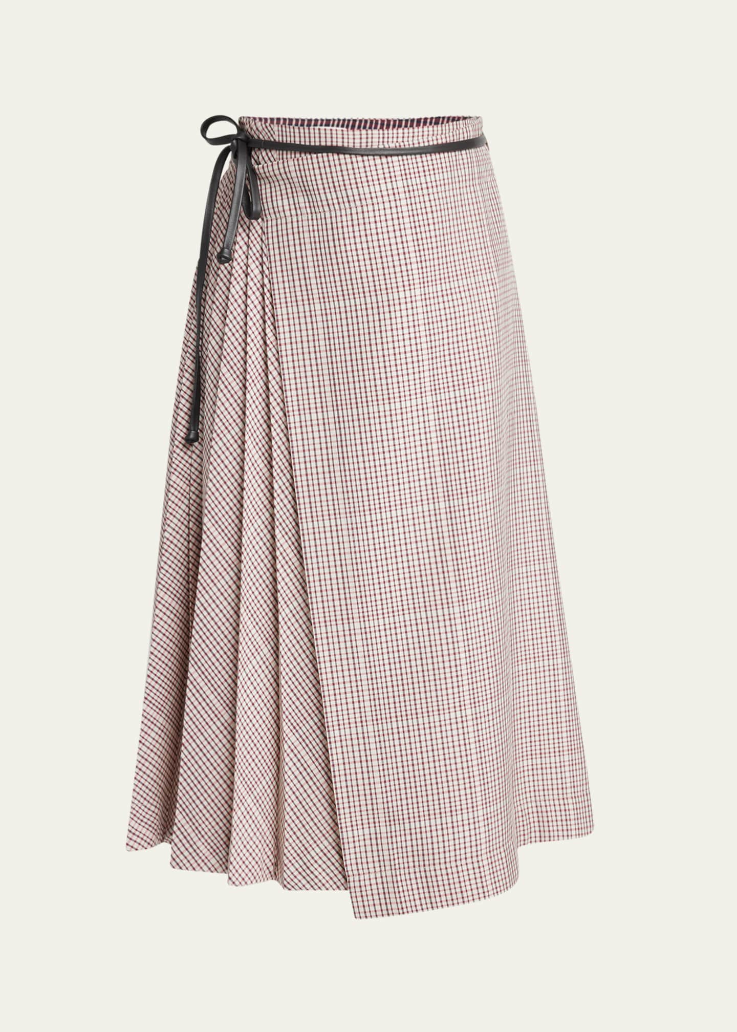Bottega Veneta Check Pleated Midi Wrap Skirt Image 1 of 4
