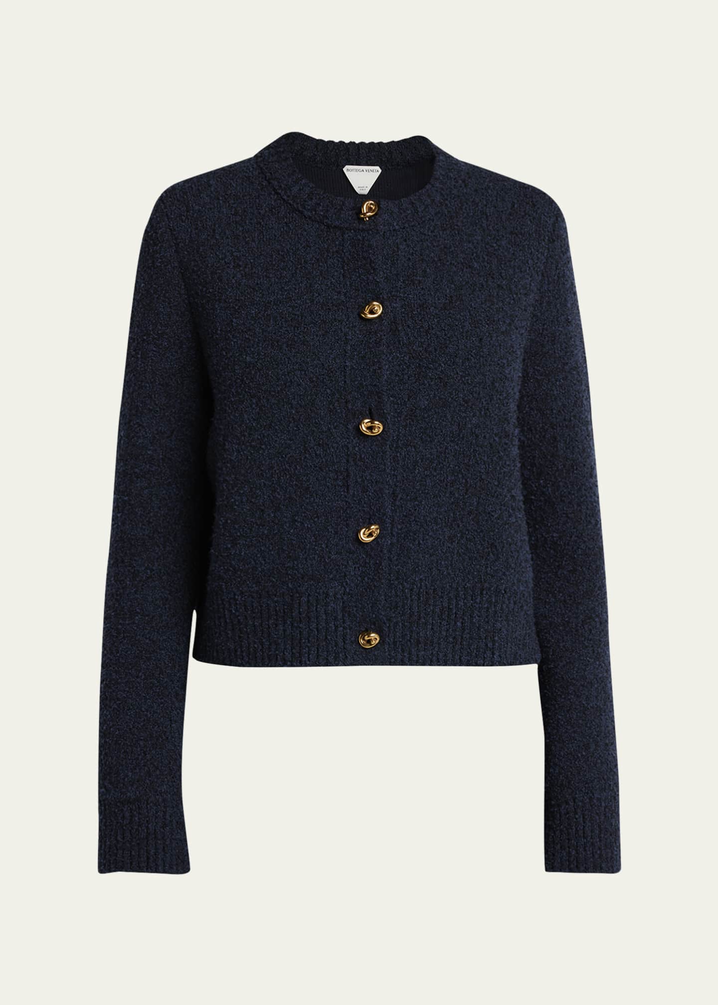 Bottega Veneta Knot-Button Boucle Knit Cardigan Image 1 of 5