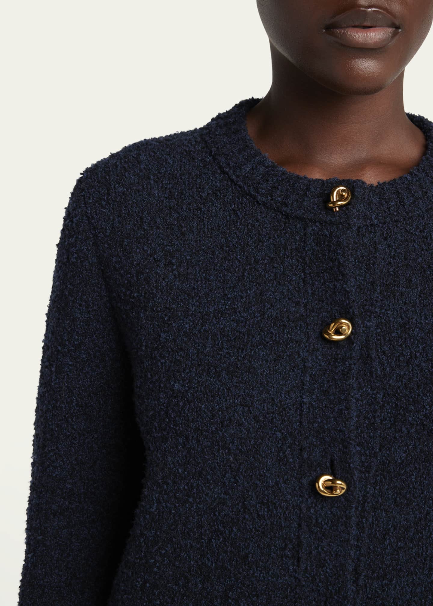Bottega Veneta Knot-Button Boucle Knit Cardigan Image 5 of 5