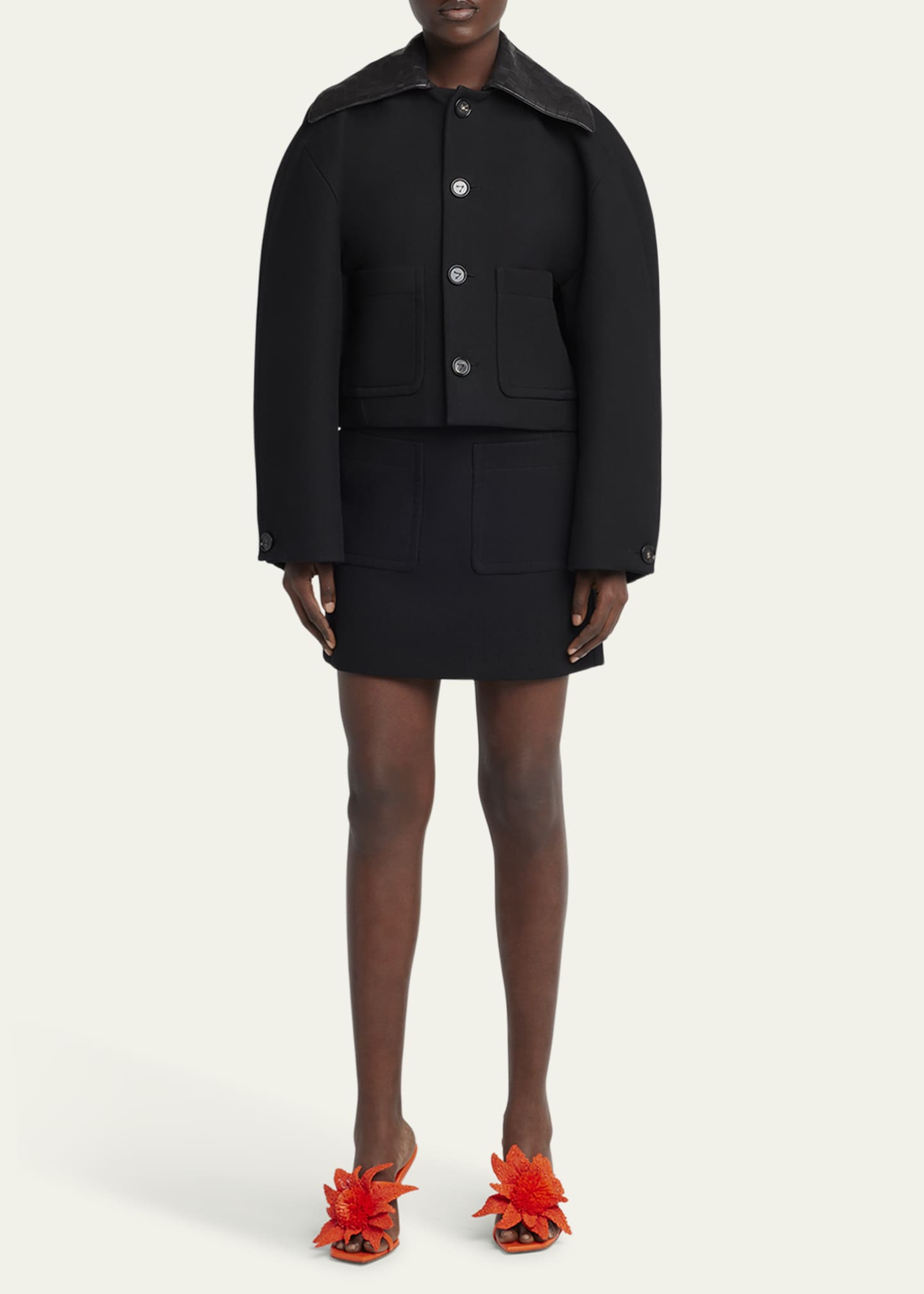 Bottega Veneta Intrecciato Collar Wide-Sleeve Cotton Jacket Image 2 of 5