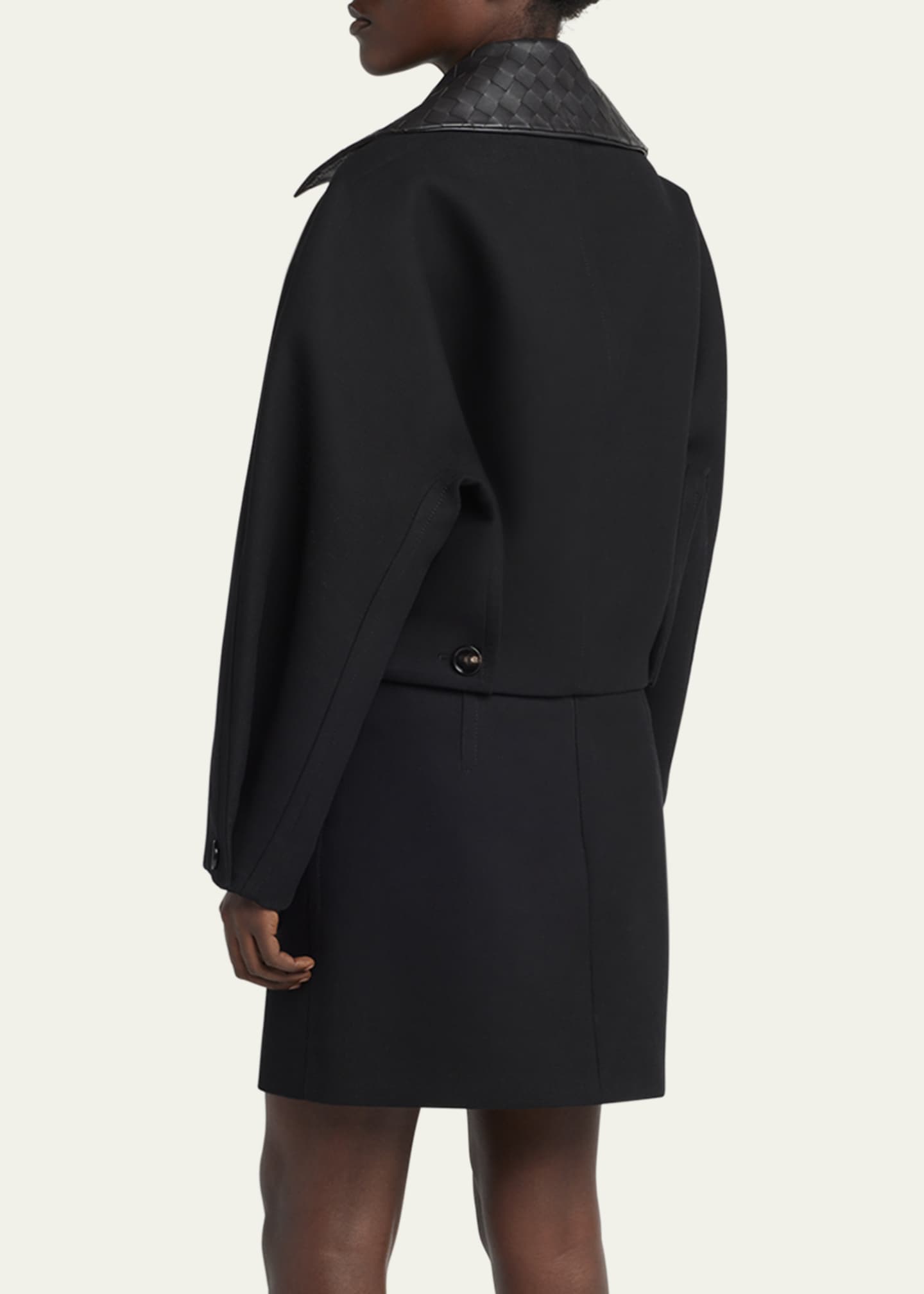 Bottega Veneta Intrecciato Collar Wide-Sleeve Cotton Jacket Image 3 of 5
