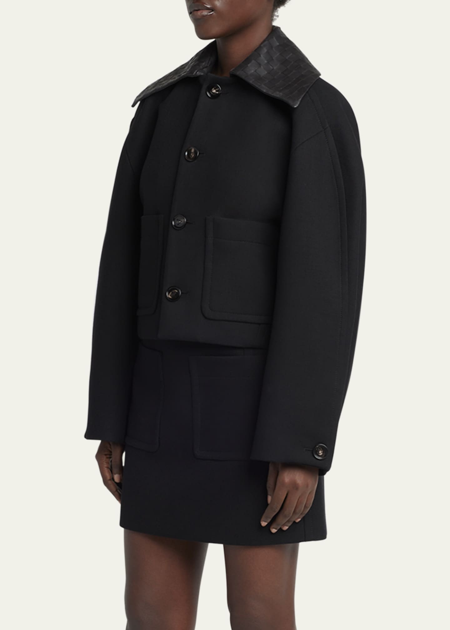 Bottega Veneta Intrecciato Collar Wide-Sleeve Cotton Jacket Image 4 of 5