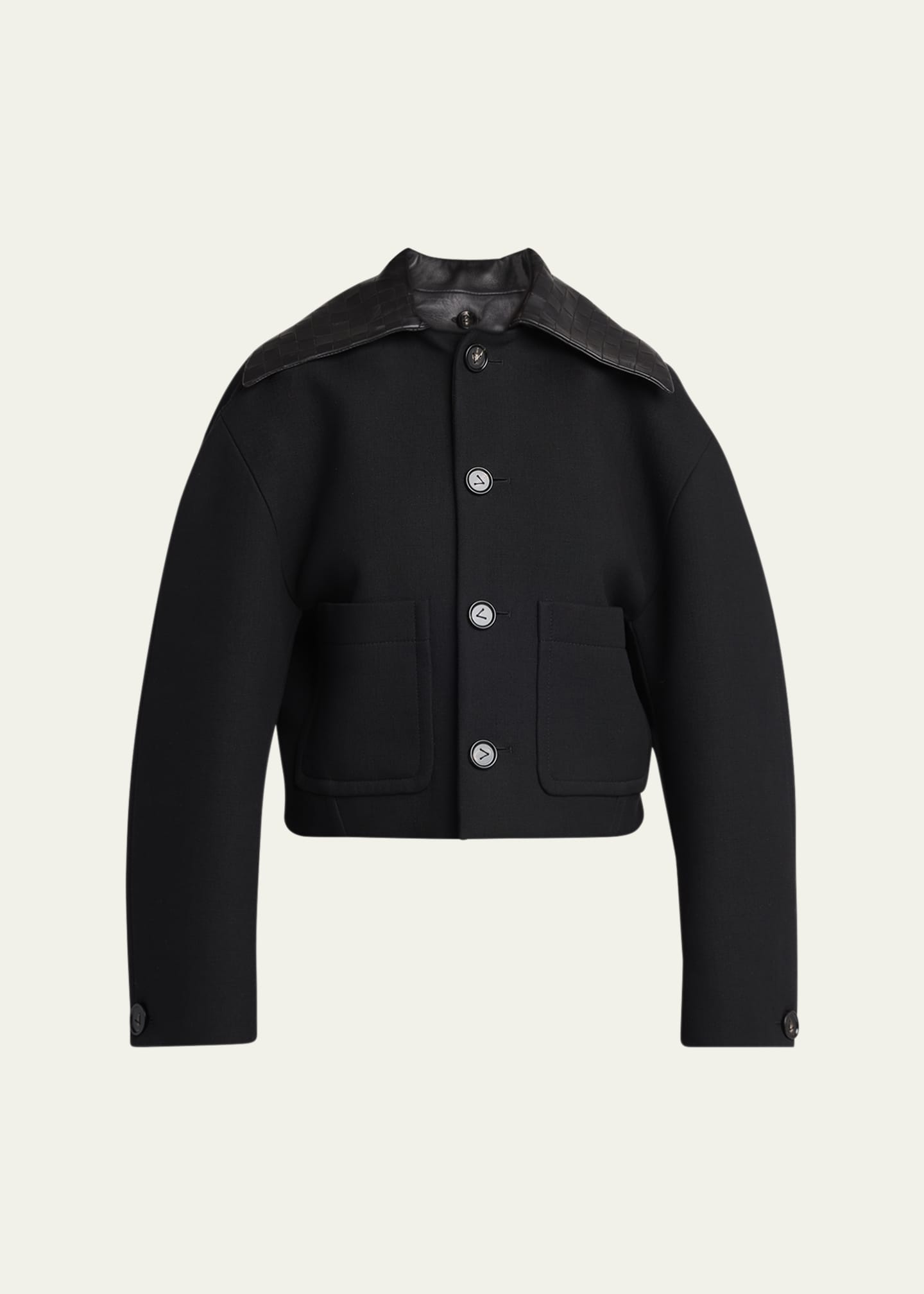 Bottega Veneta Intrecciato Collar Wide-Sleeve Cotton Jacket Image 1 of 5