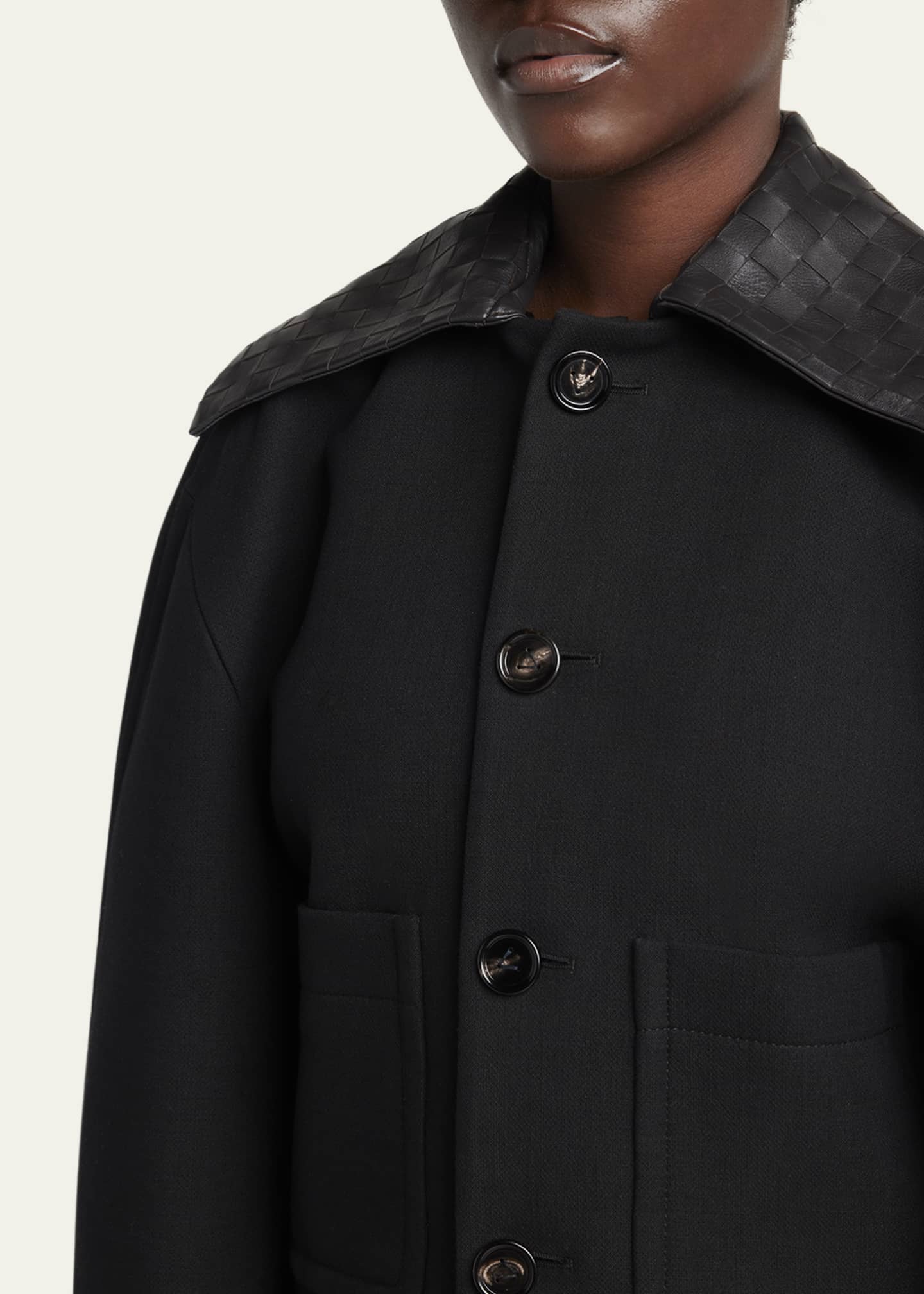 Bottega Veneta Intrecciato Collar Wide-Sleeve Cotton Jacket Image 5 of 5