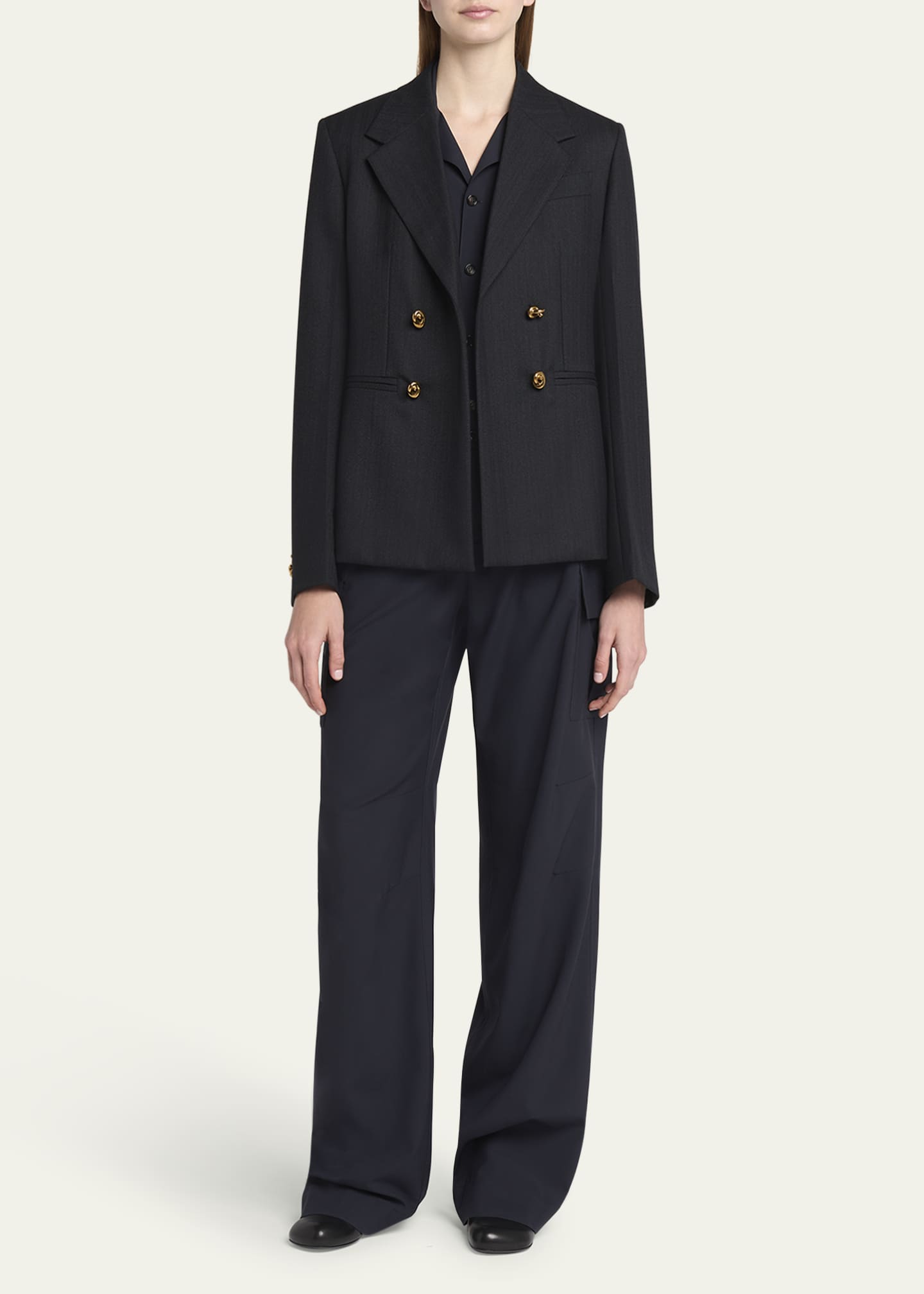 Bottega Veneta Subtle Stripe Knot Button Wool Jacket Image 2 of 5