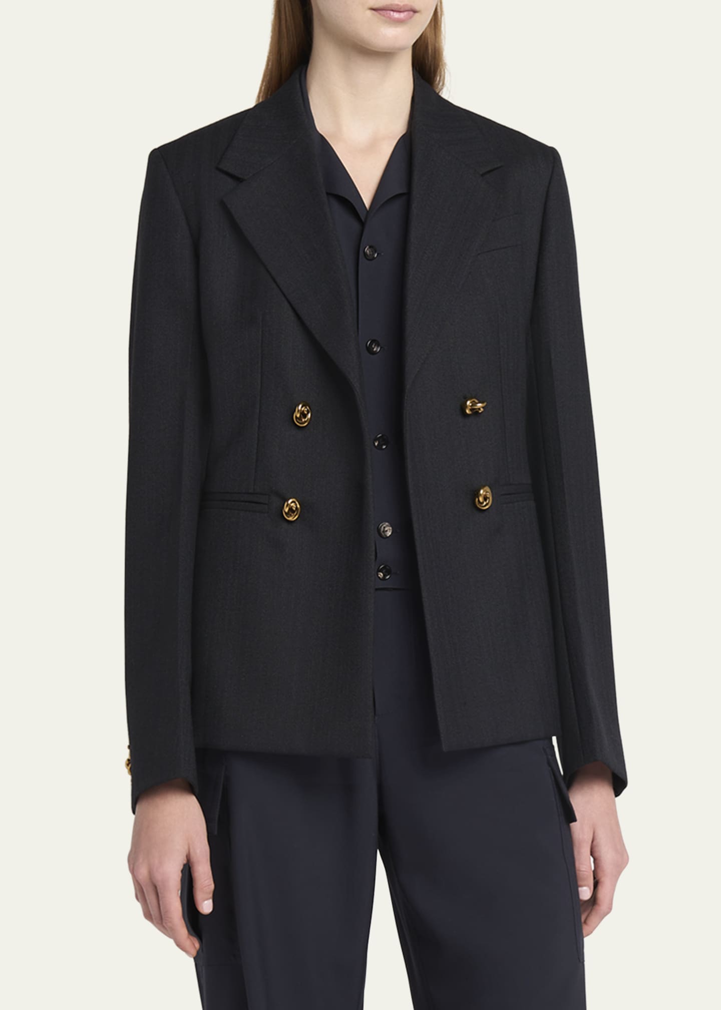 Bottega Veneta Subtle Stripe Knot Button Wool Jacket Image 4 of 5