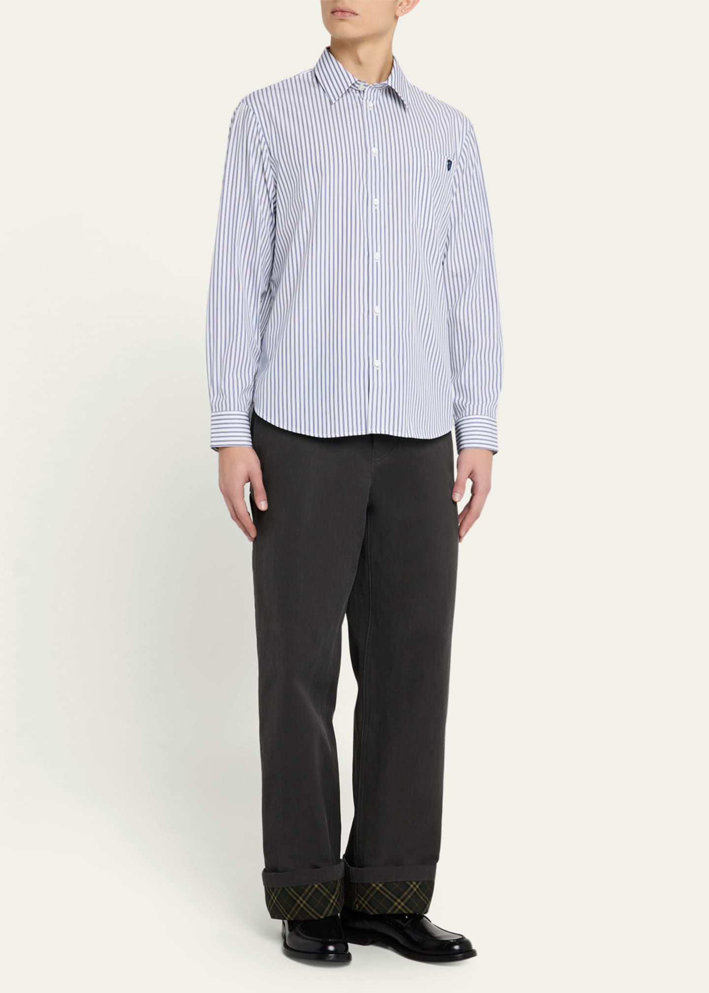 Burberry Men's Poplin Fine Stripe Sport Shirt Image 2 of 5