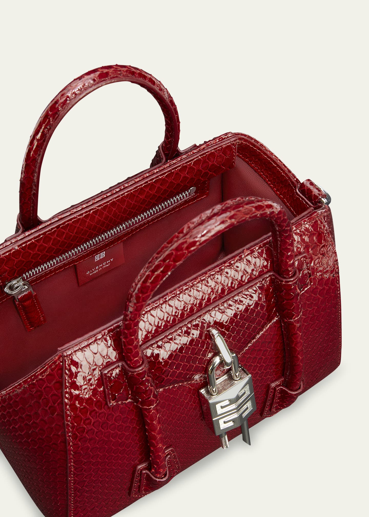 Givenchy Antigona Mini Lock Top-Handle Bag in Shiny Python Image 3 of 3