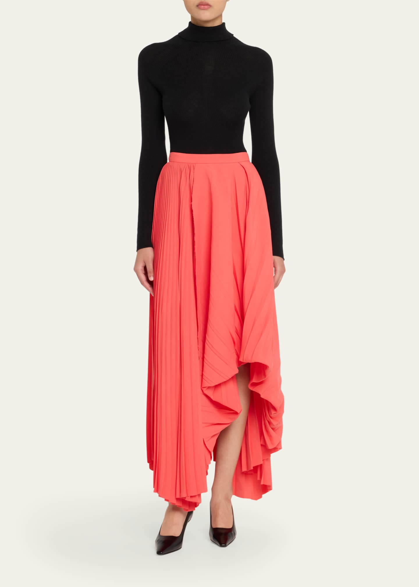 McQueen Pleated Asymmetric Draped Midi Skirt Image 2 of 5