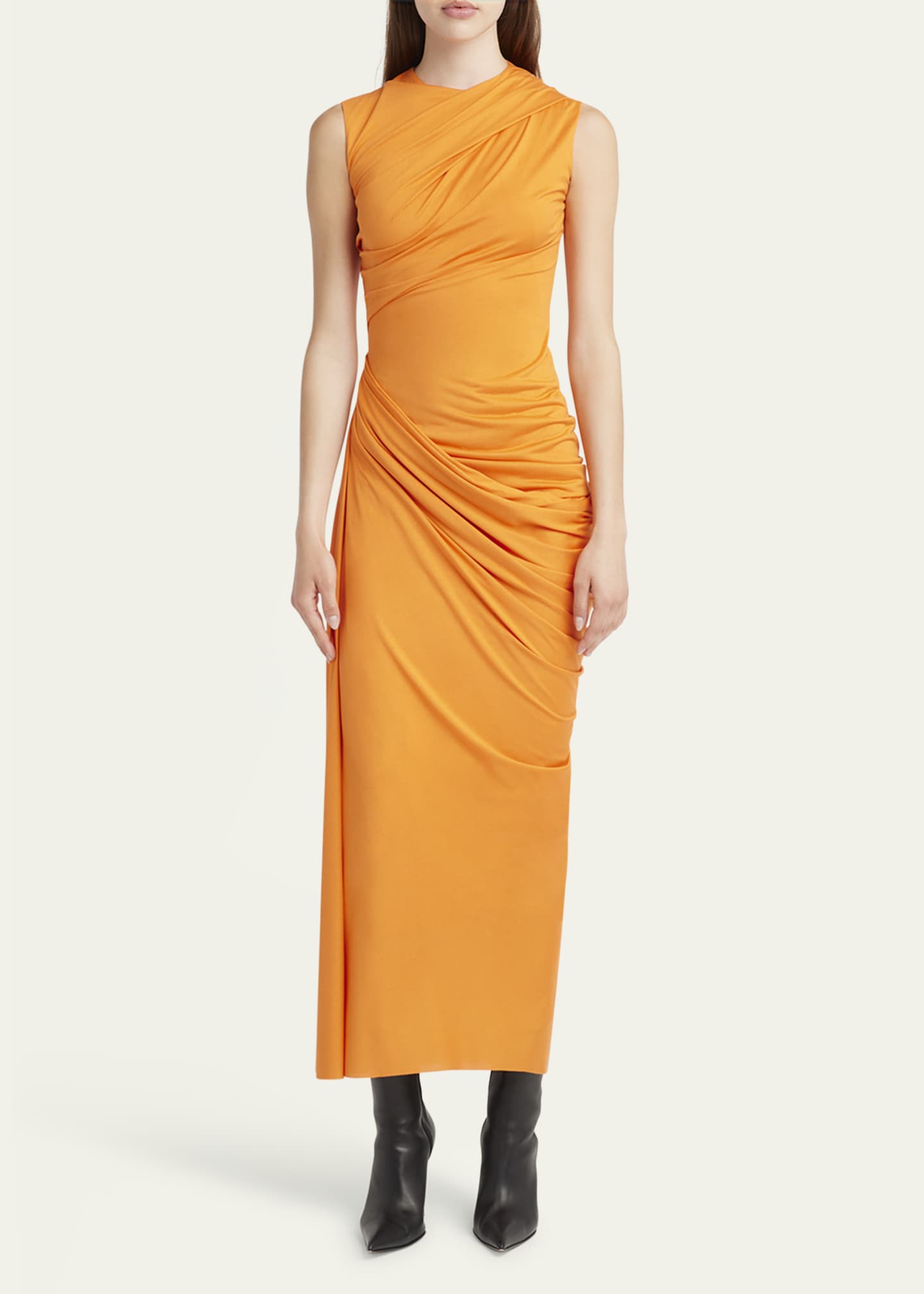 McQueen Sleeveless Draped Silk Jersey Midi Dress Image 2 of 5