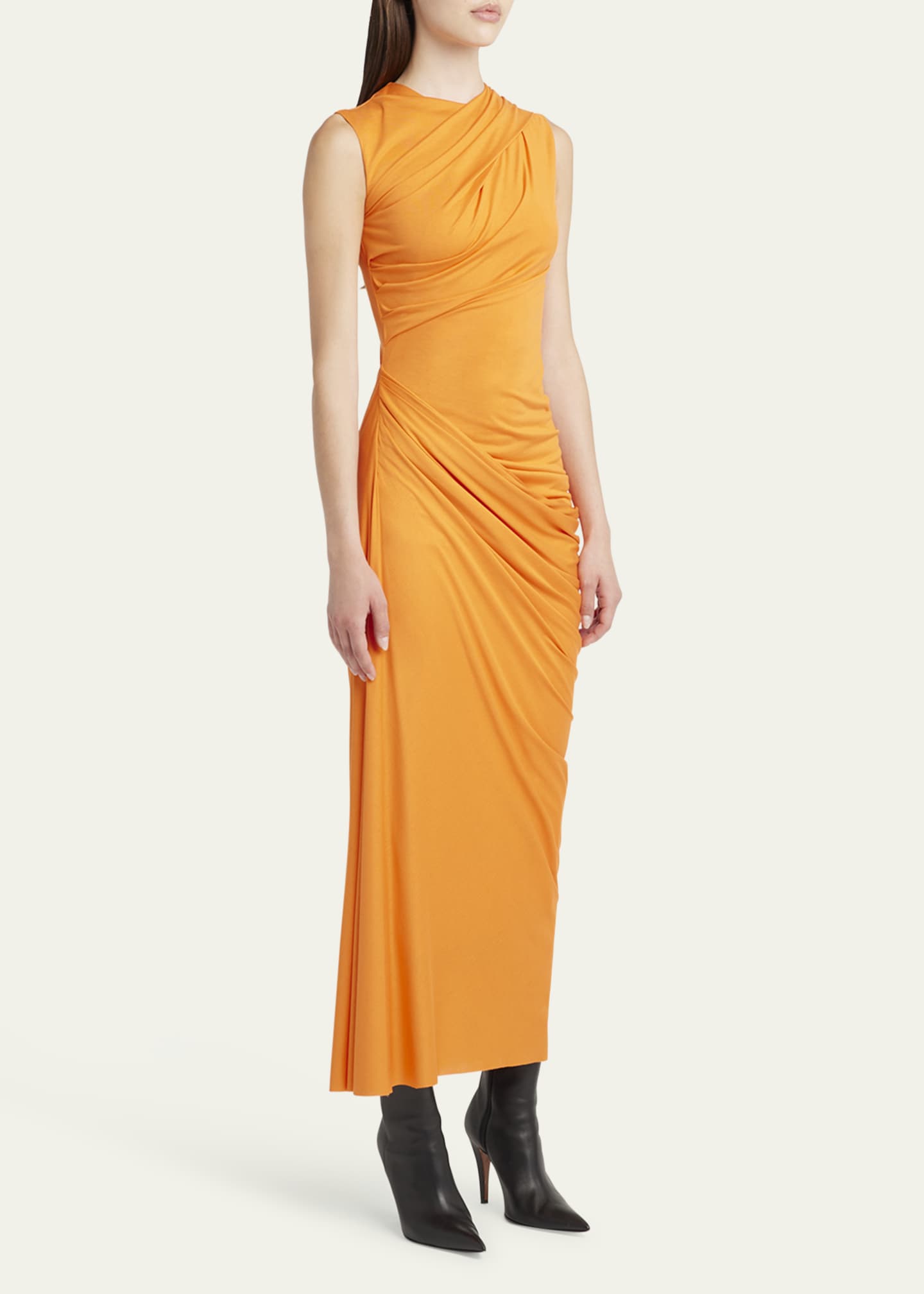 McQueen Sleeveless Draped Silk Jersey Midi Dress Image 4 of 5
