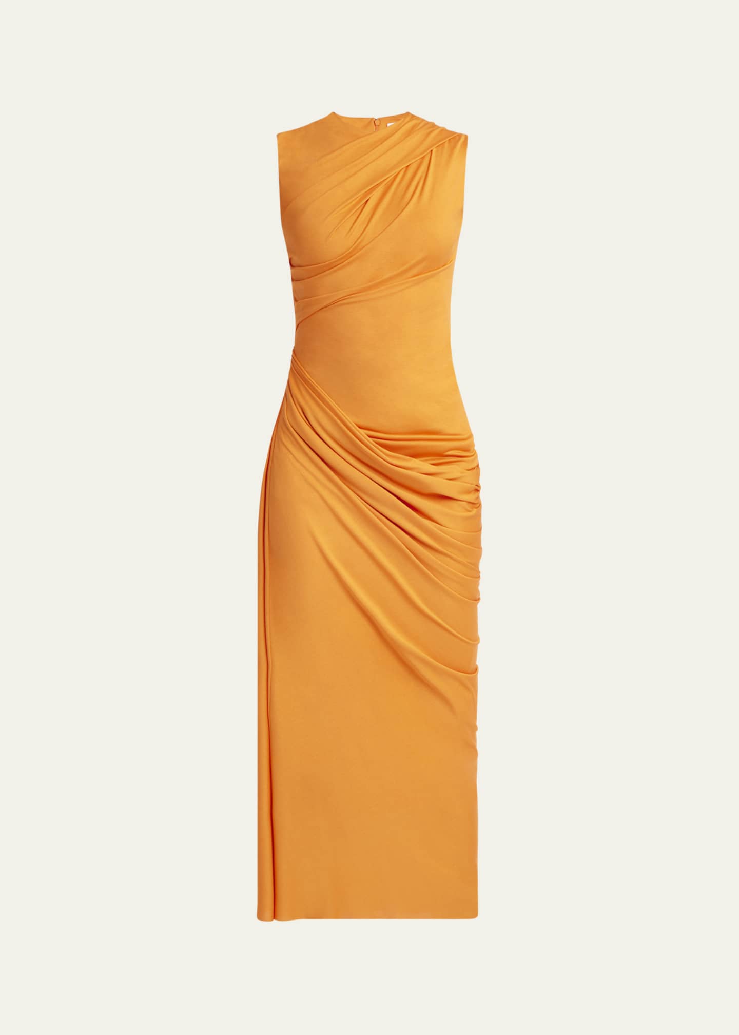 McQueen Sleeveless Draped Silk Jersey Midi Dress Image 1 of 5