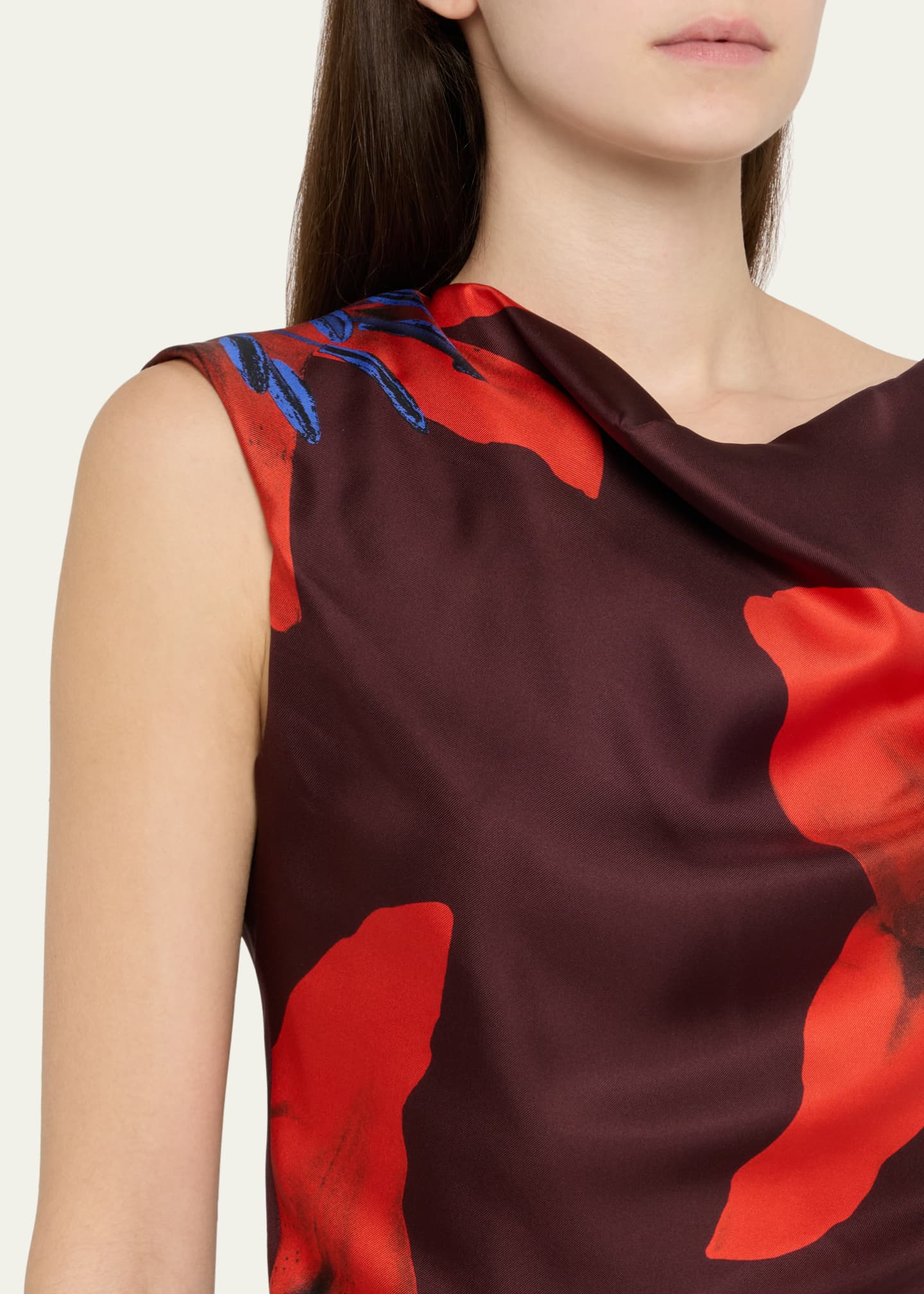 McQueen Lily-Print Draped Short-Sleeve Midi Dress Image 5 of 5