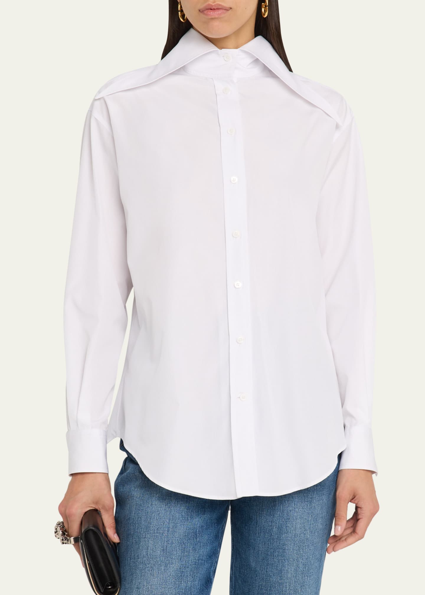 McQueen Exaggerated Collar Button Down Poplin Blouse Image 4 of 5