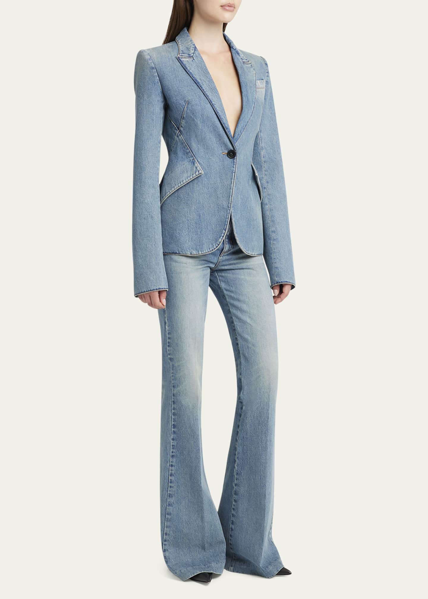 McQueen Light-Wash Denim Single-Breasted Blazer Image 2 of 5
