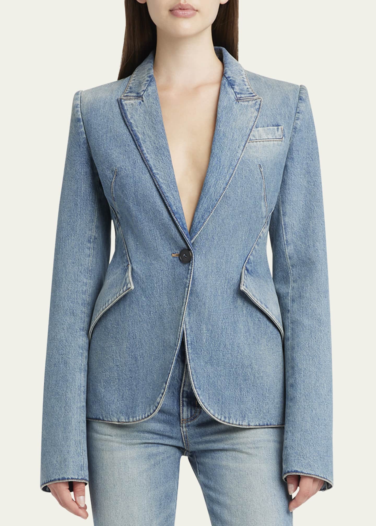 McQueen Light-Wash Denim Single-Breasted Blazer Image 4 of 5