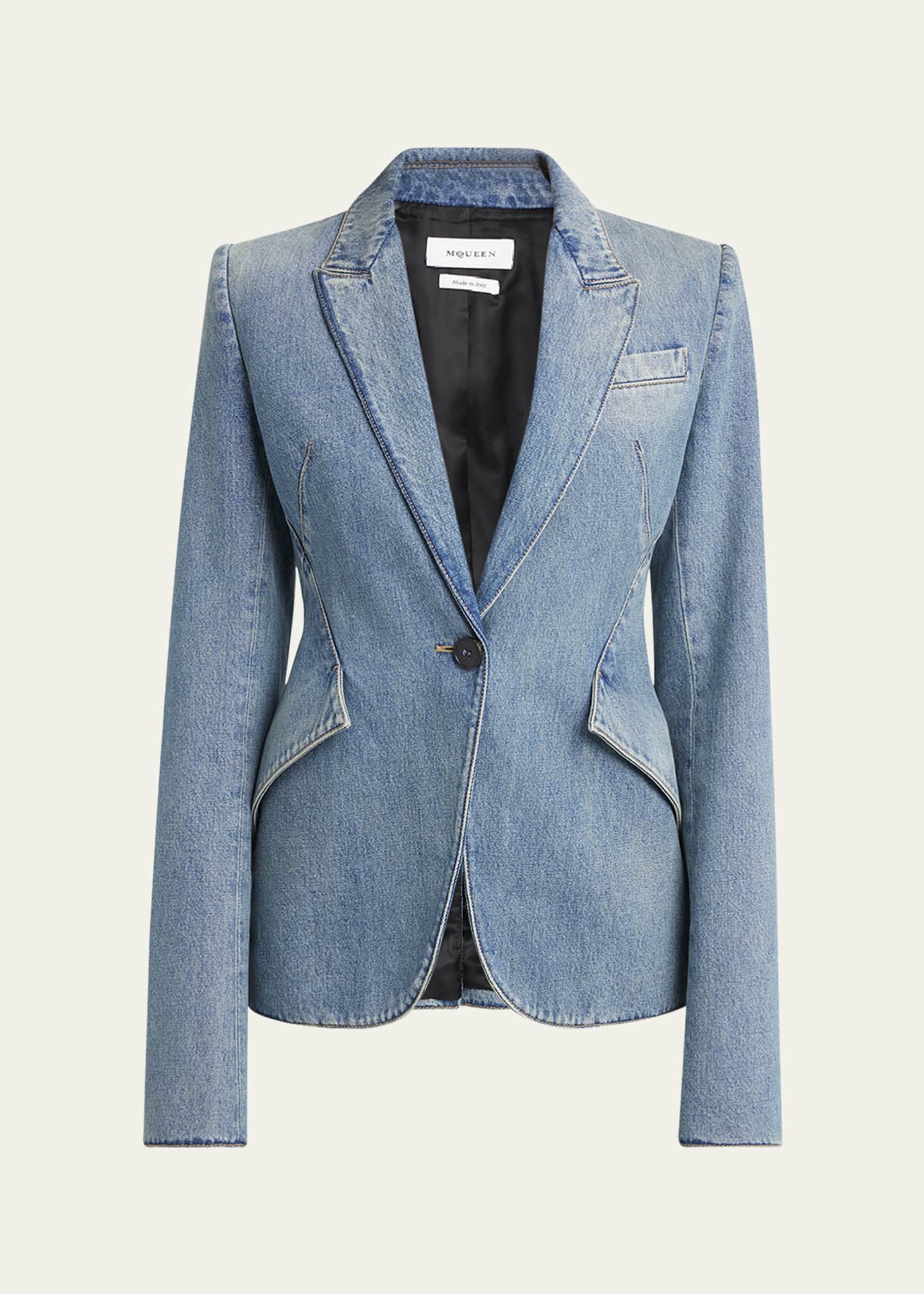 McQueen Light-Wash Denim Single-Breasted Blazer Image 1 of 5