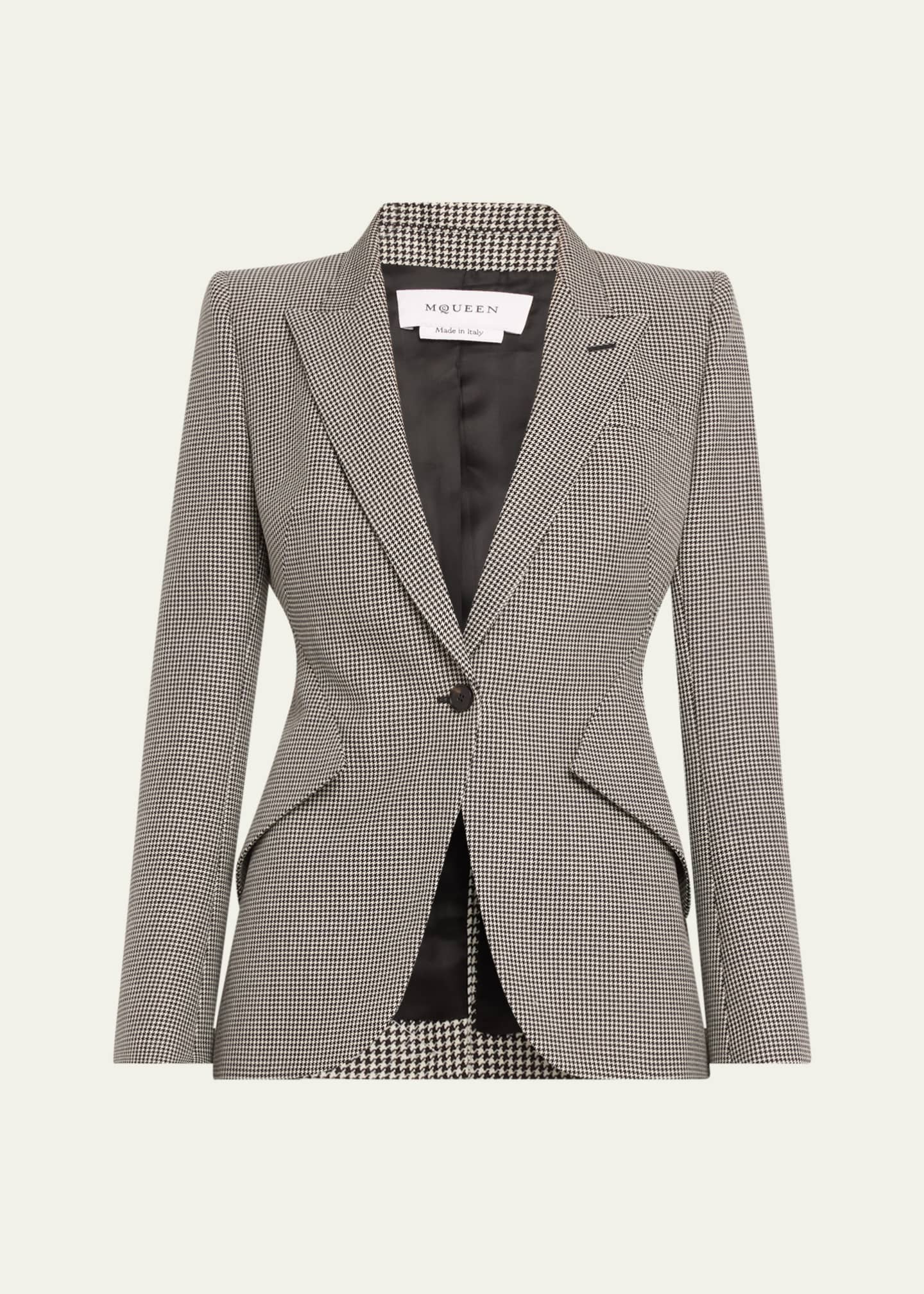 McQueen SIngle-Breasted Houndstooth Blazer Image 1 of 5