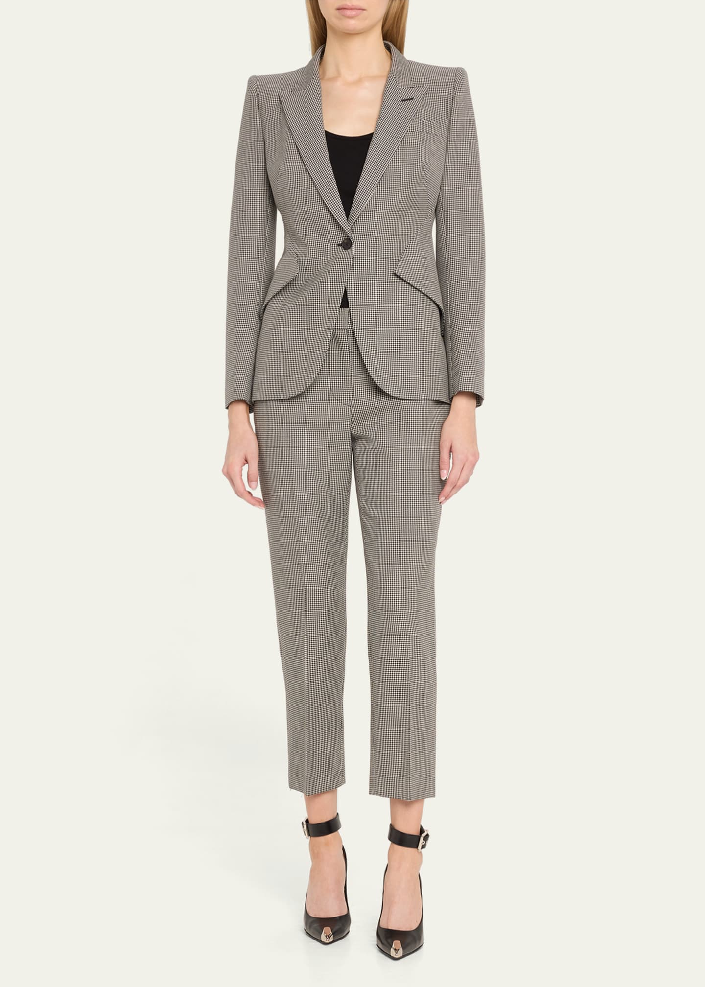 McQueen Mid-Rise Straight-Leg Houndstooth Trousers Image 2 of 5
