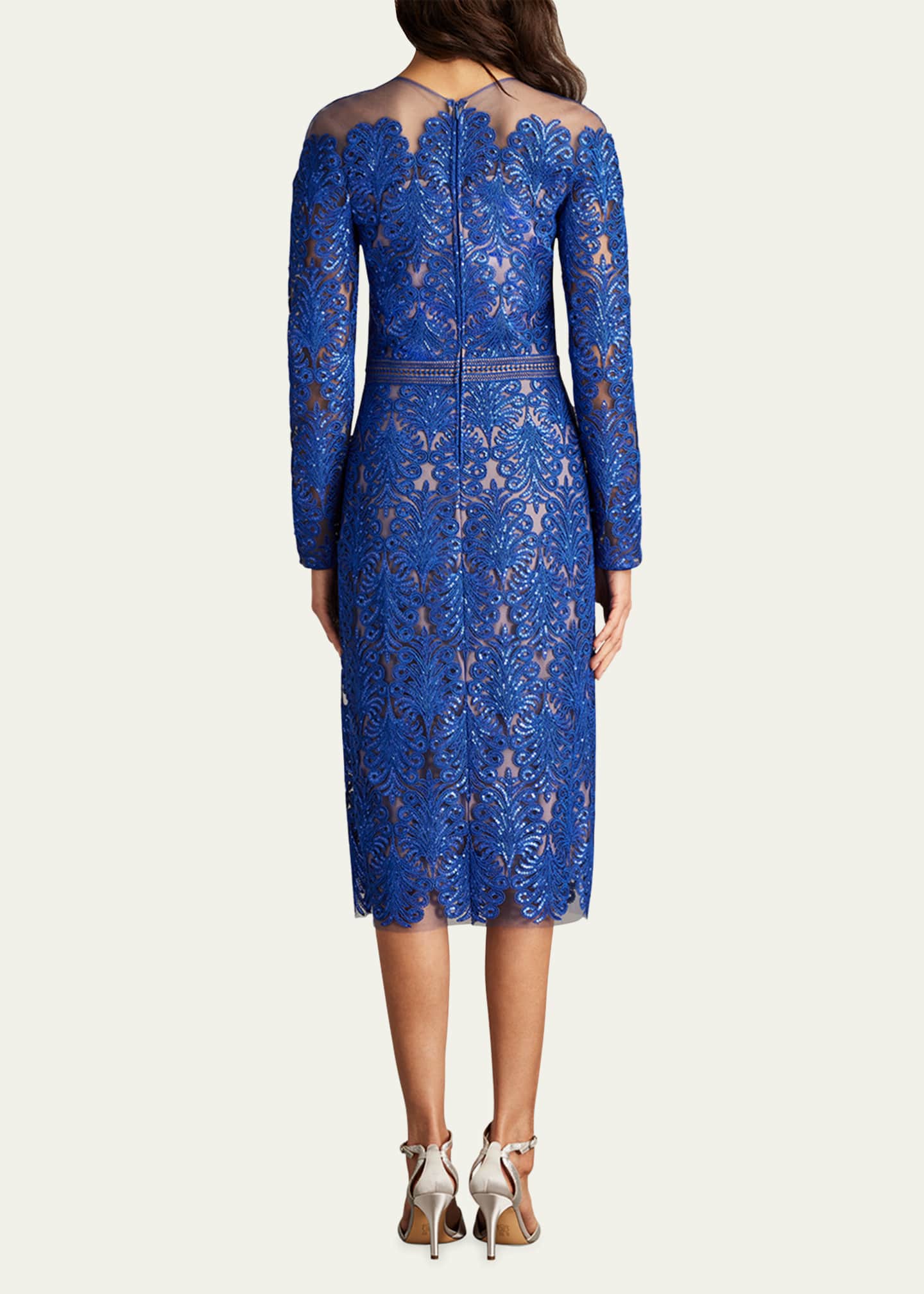 Tadashi Shoji Sequin Illusion Lace Midi Sheath Dress Image 3 of 5
