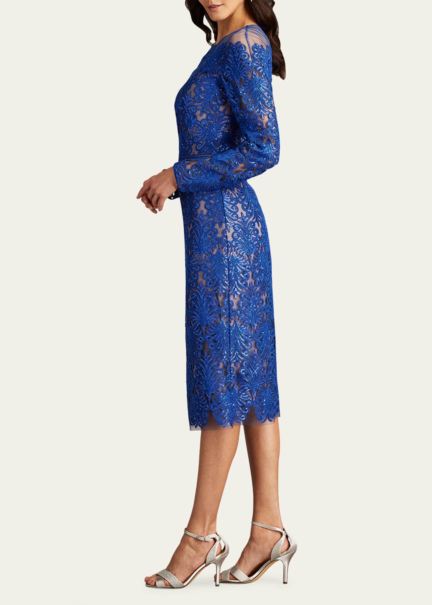 Tadashi Shoji Sequin Illusion Lace Midi Sheath Dress Image 4 of 5