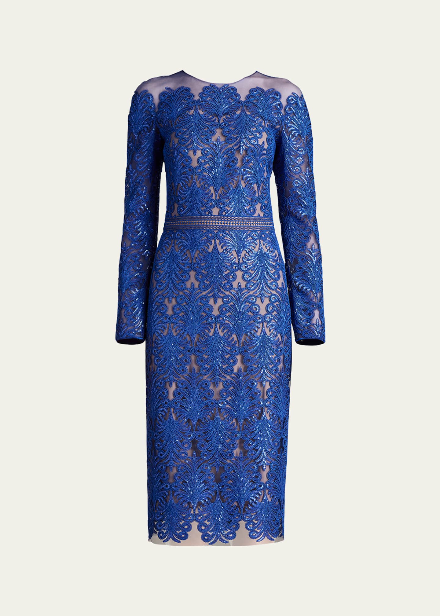 Tadashi Shoji Sequin Illusion Lace Midi Sheath Dress Image 1 of 5
