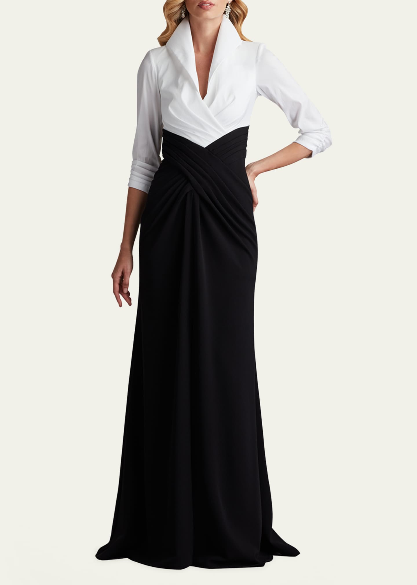 Tadashi Shoji Pleated Taffeta & Crepe Gown Image 2 of 5